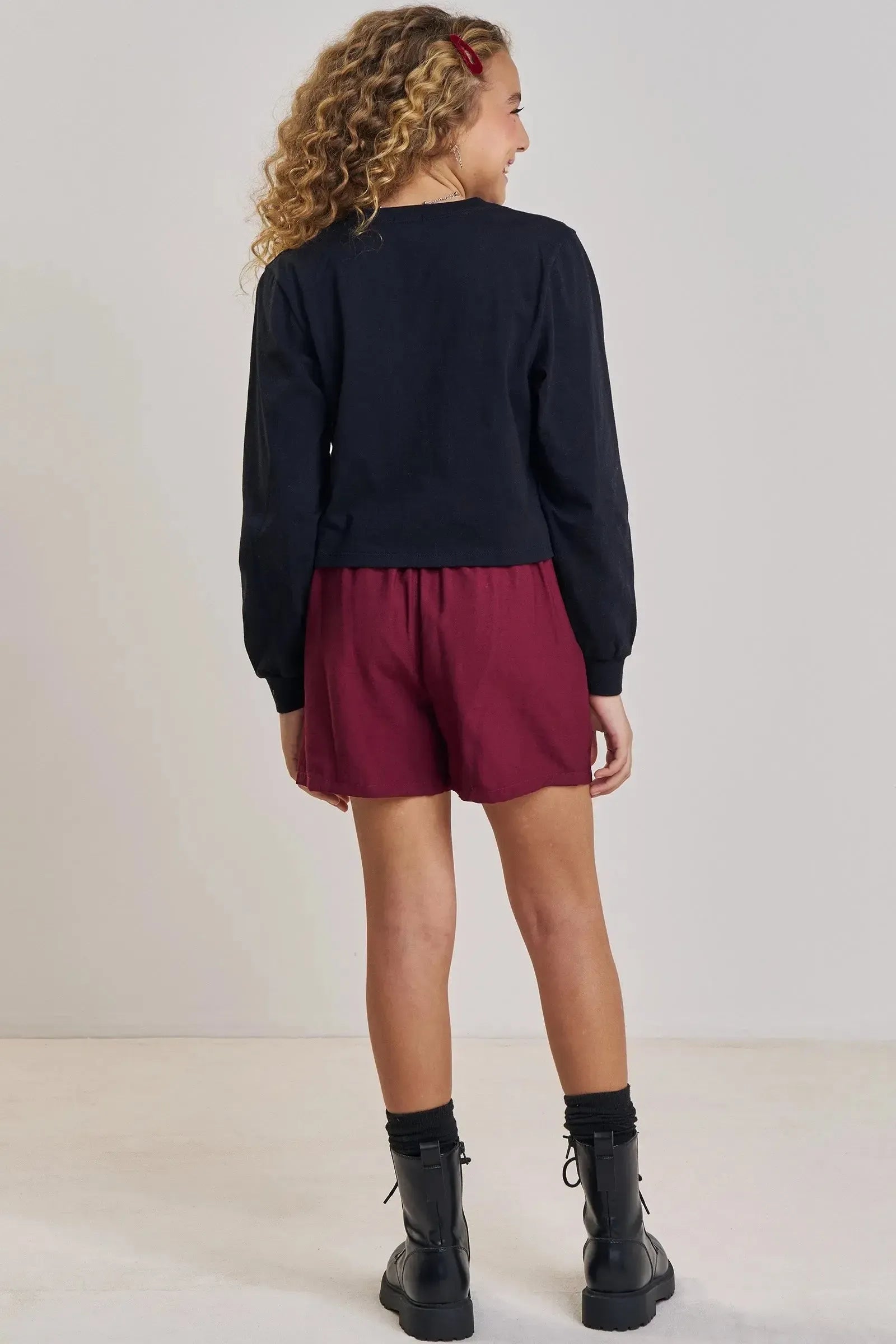 Conjunto de Blusa Boxy Over em Meia Malha e Shorts em Alfaiataria Marant 90703 Vic&Vicky Teen Menina