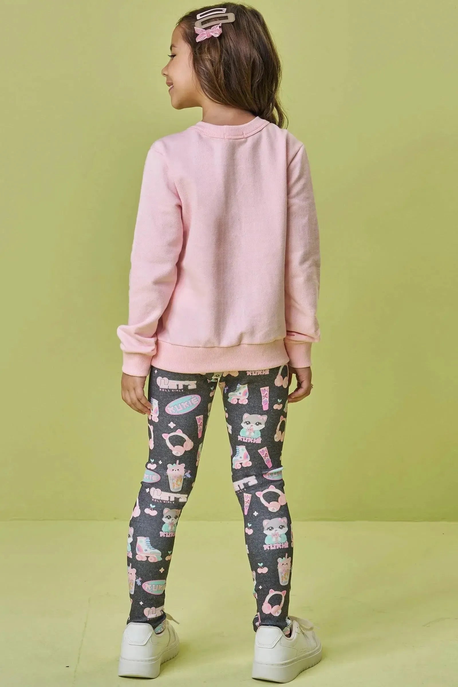Conjunto de Blusão em Moletom sem Pelúcia e Calça Legging em Fly Tech 90805 Kukiê Infantil Menina