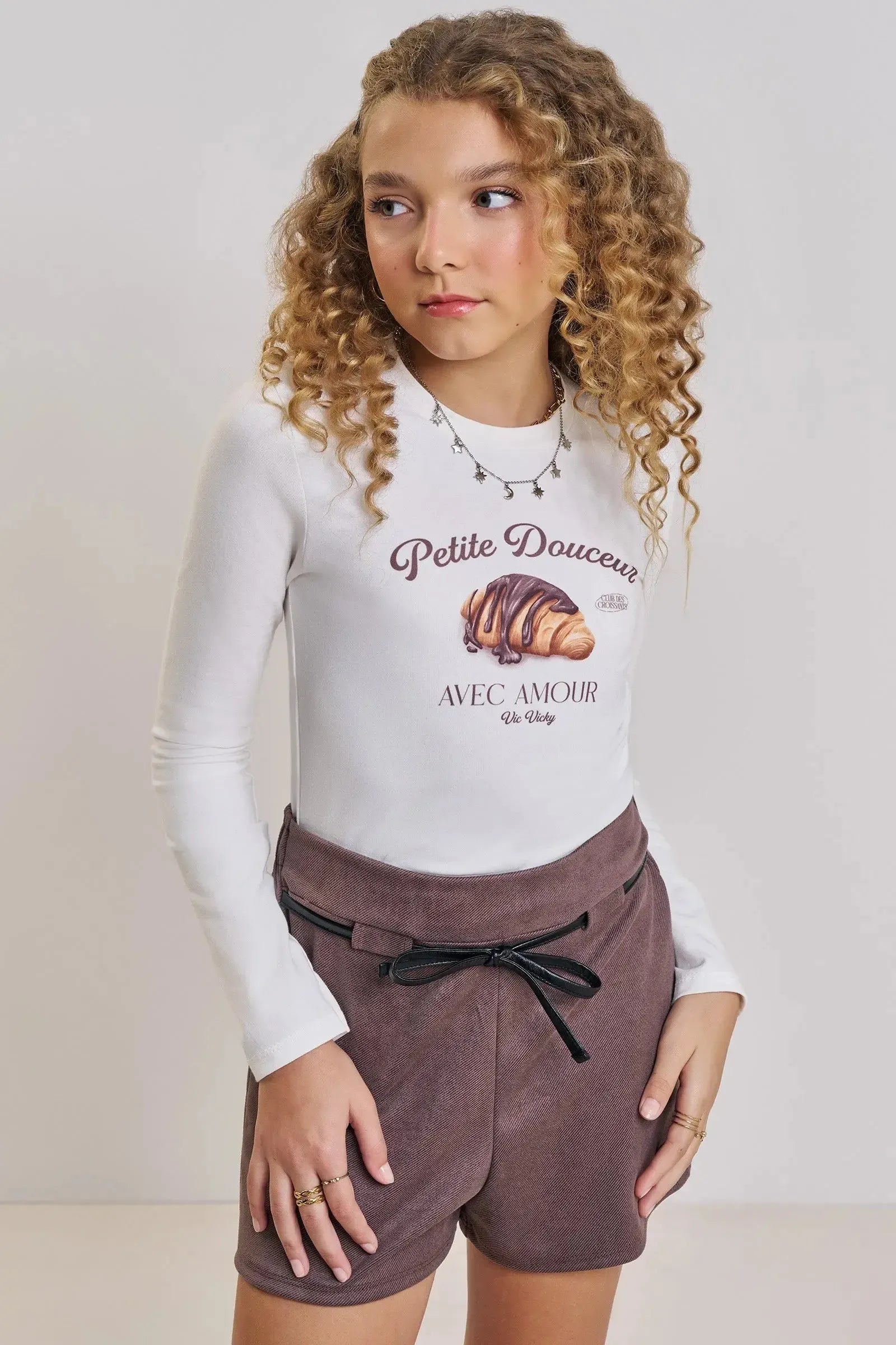 Conjunto de Blusa Boxy em Cotton e Shorts em Suede Twill 90912 Vic&Vicky Teen Menina