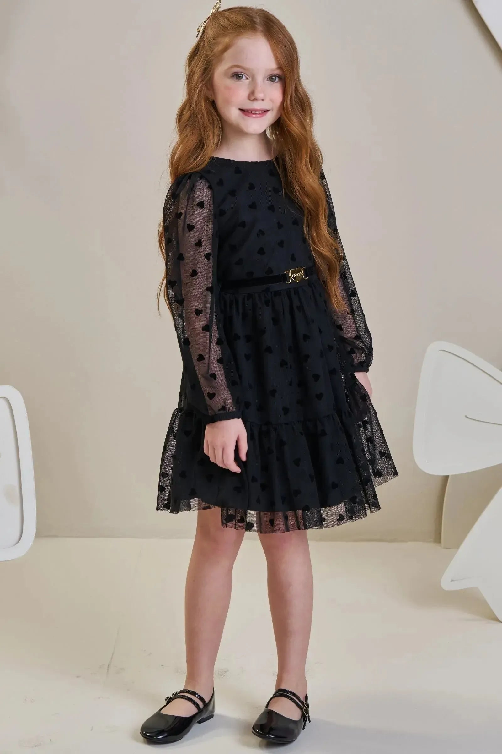Vestido em Tule Flocking Coração 91538 Infanti Infantil Menina