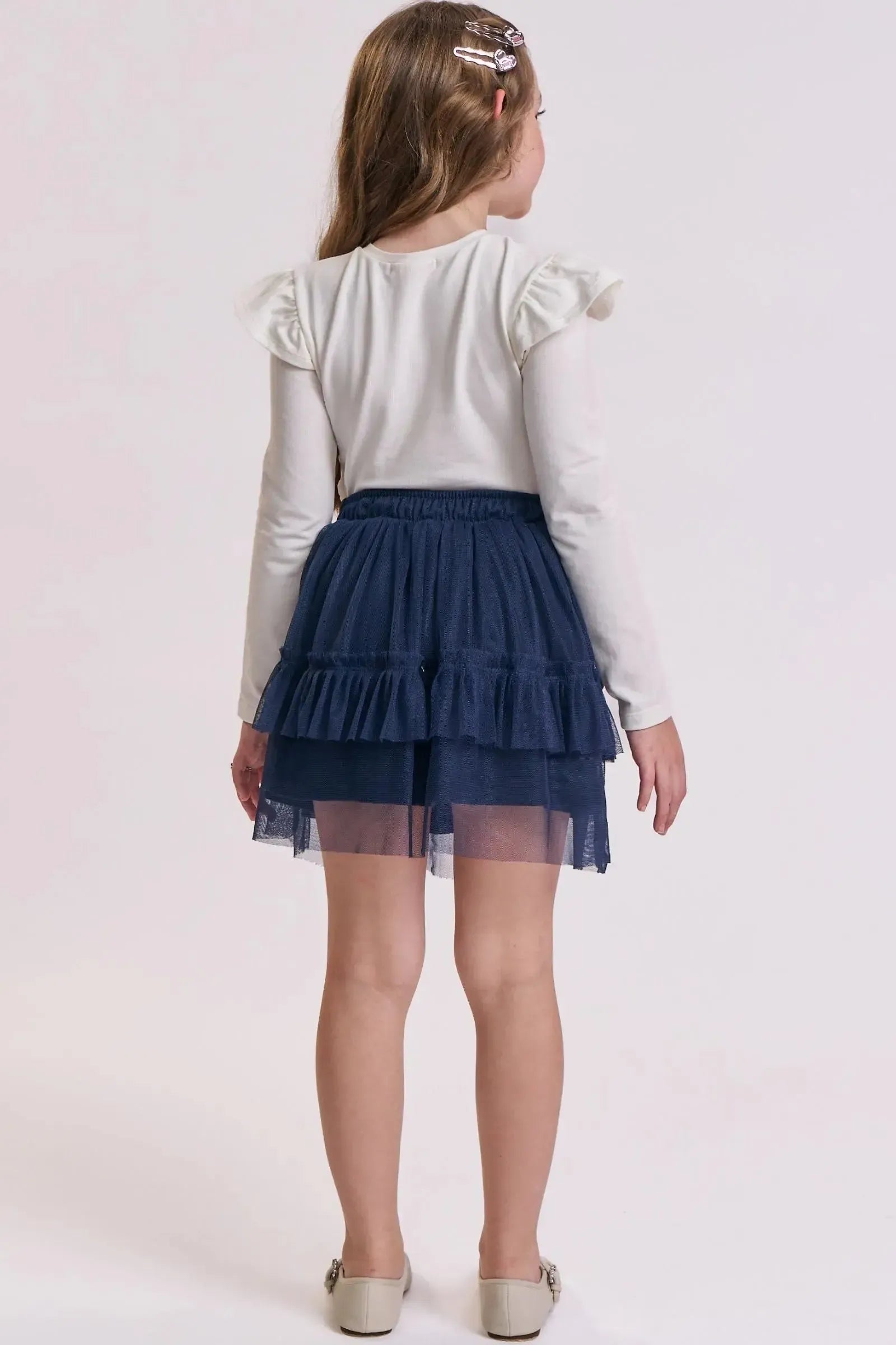 Conjunto de Blusa em Cotton e Saia em Tule com Elastano (com Shorts Embutido) 91858 Kukiê Infantil Menina