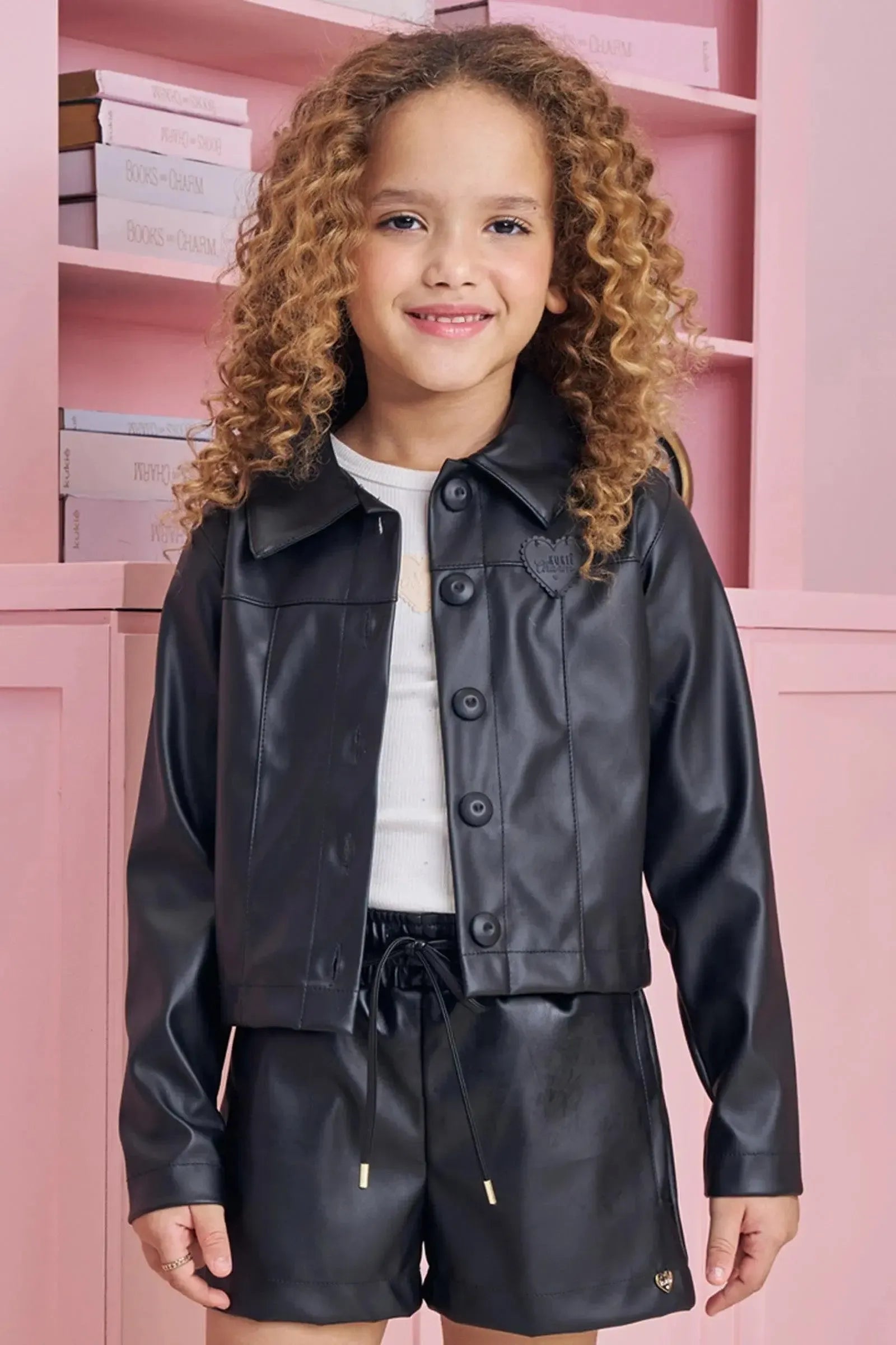 Jaqueta Boxy em Couro Eco 91867 Kukiê Infantil Menina
