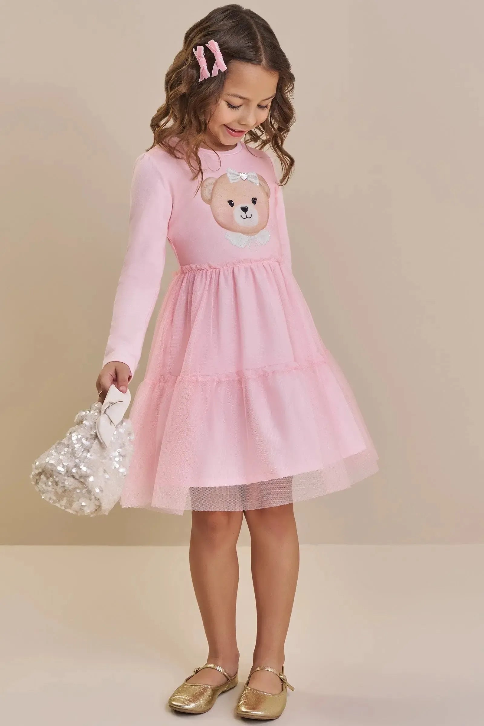 Vestido em Cotton e Tule com Elastano 92154 Kukiê Infantil Menina