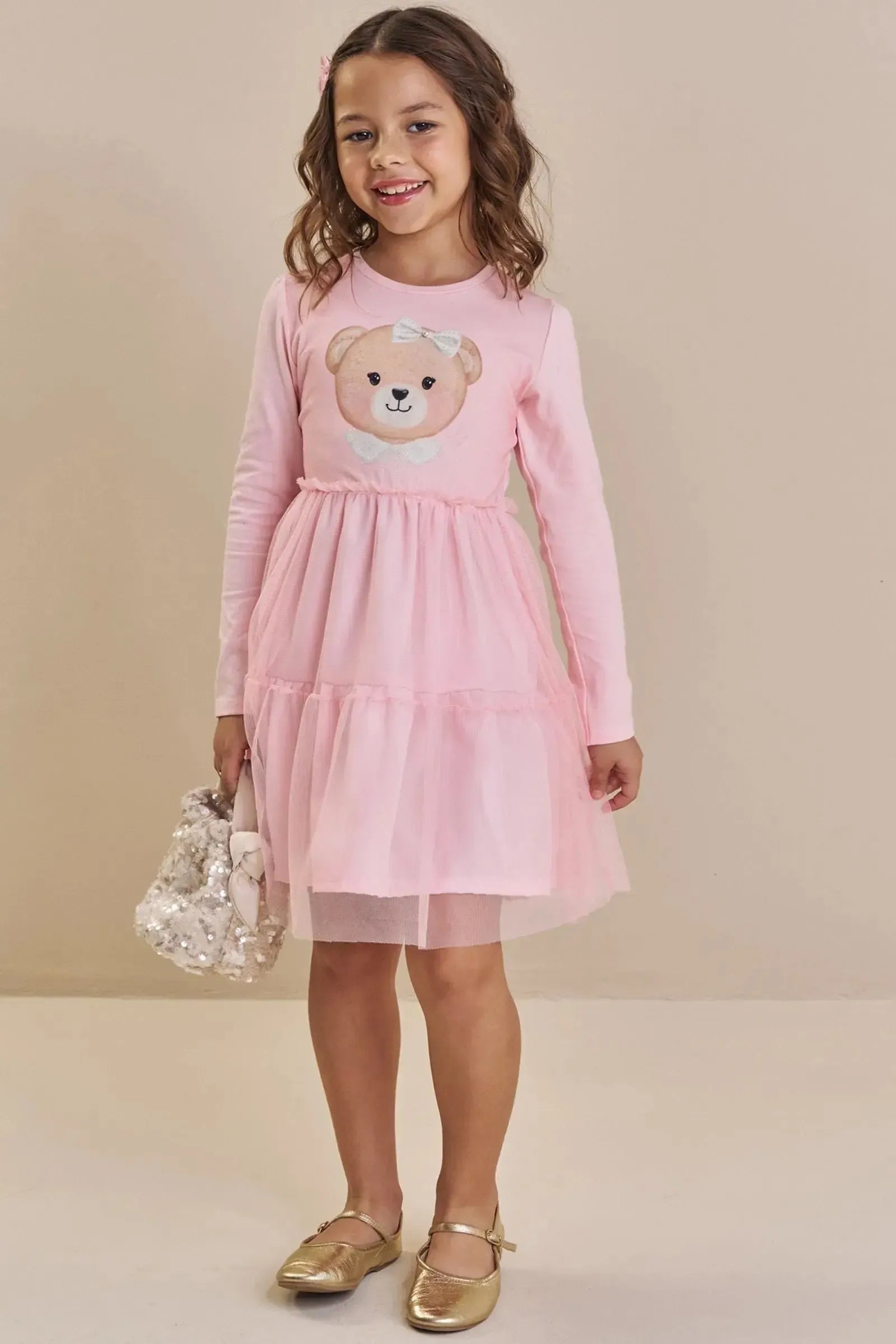 Vestido em Cotton e Tule com Elastano 92154 Kukiê Infantil Menina