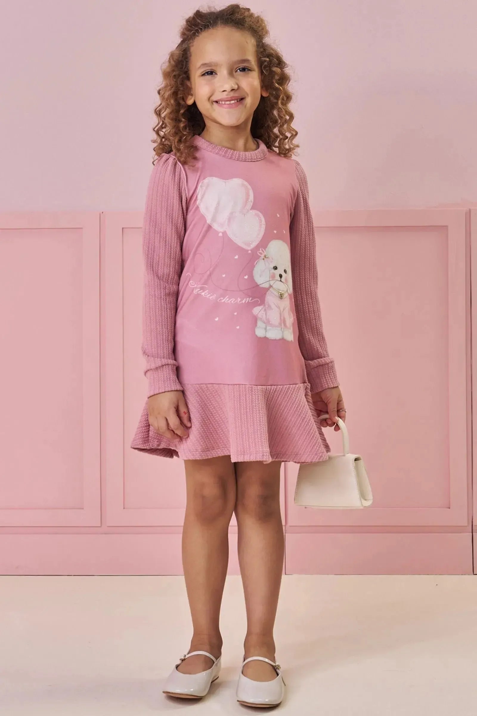 Vestido em Malha Jacquard Tricot 92155 Kukiê Infantil Menina