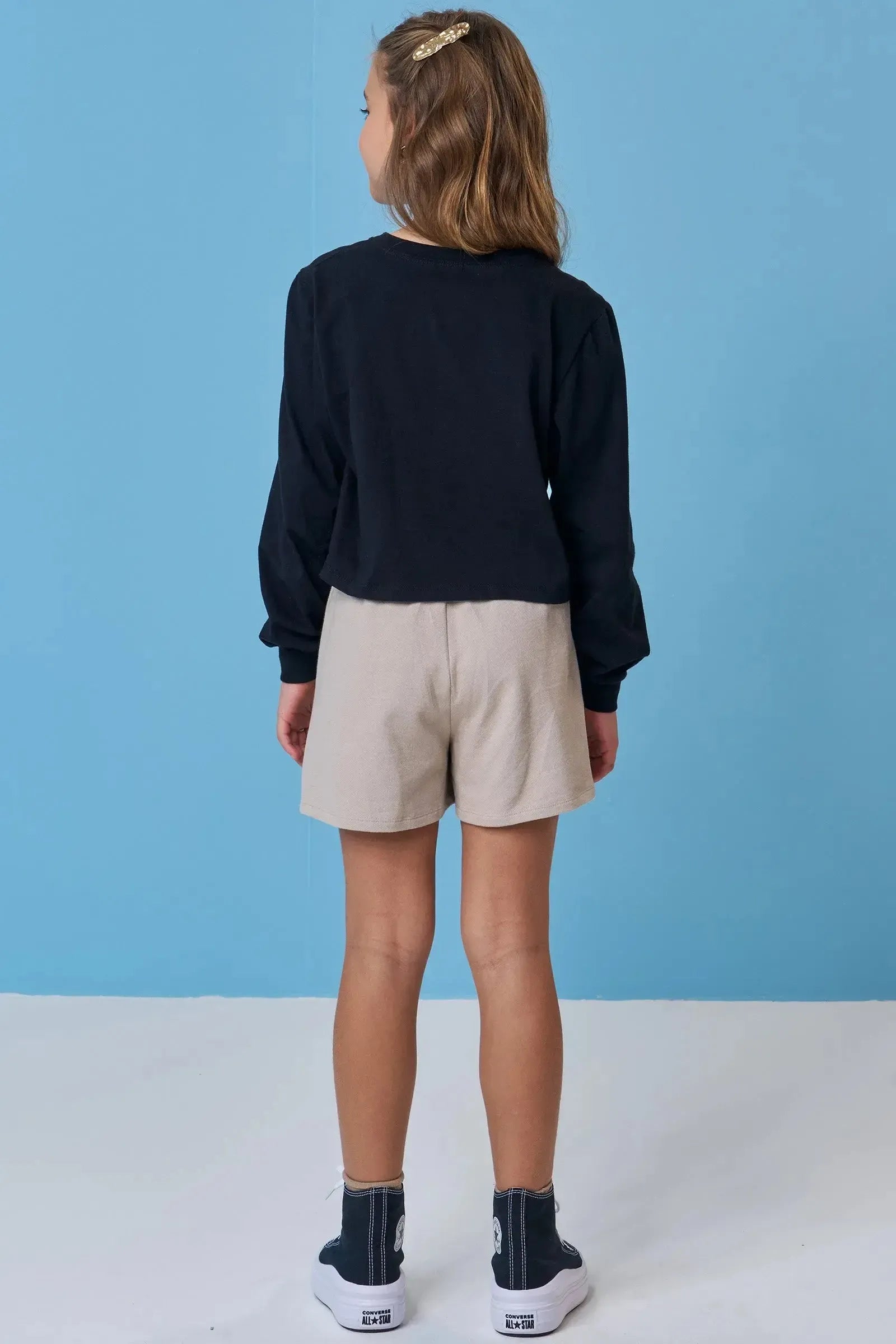 Conjunto de Blusa Boxy Over em Meia Malha e Short Saia em Moletwill 92178 Vic&Vicky Teen Menina