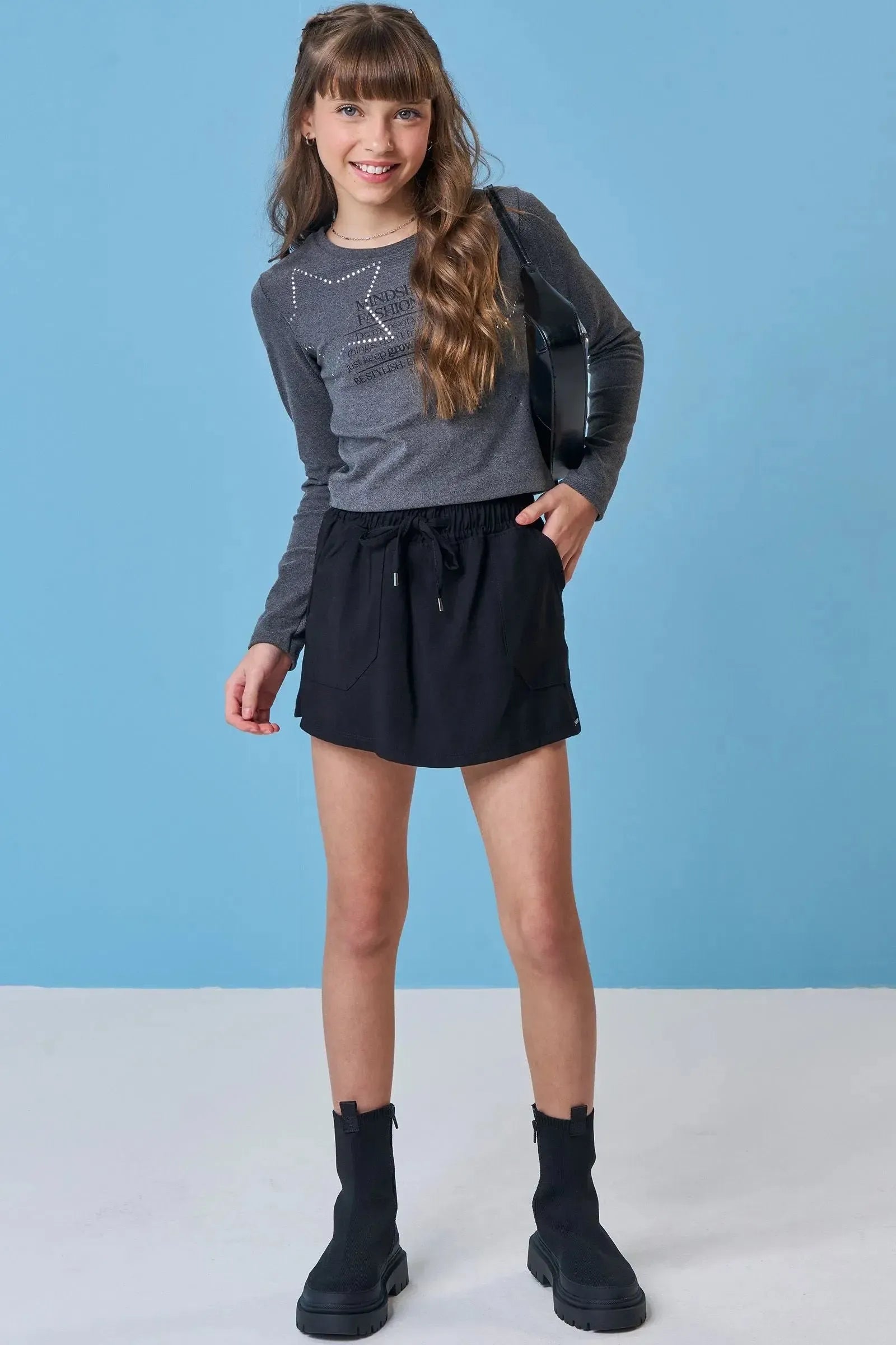 Conjunto de Blusa Boxy em Tricô Luxo e Short Saia em Alfaiataria Sensoriale 92186 Vic&Vicky Teen Menina