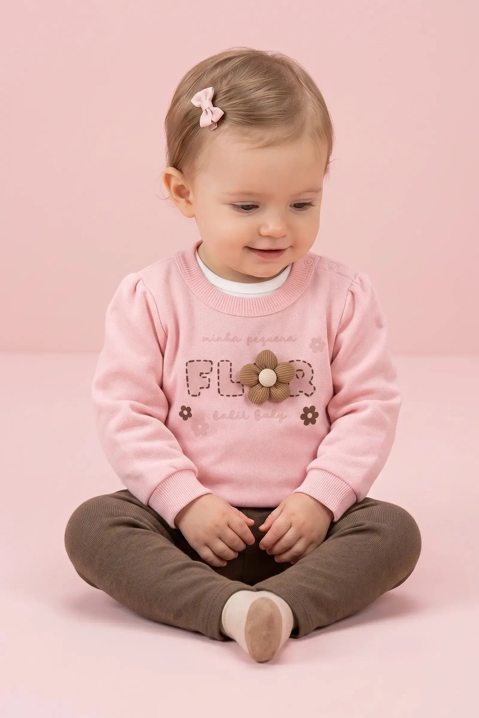 Conjunto de Blusão em Moletom sem Pelúcia e Calça Legging em Ribana 1x1 92210 Kukiê Bebê Menina