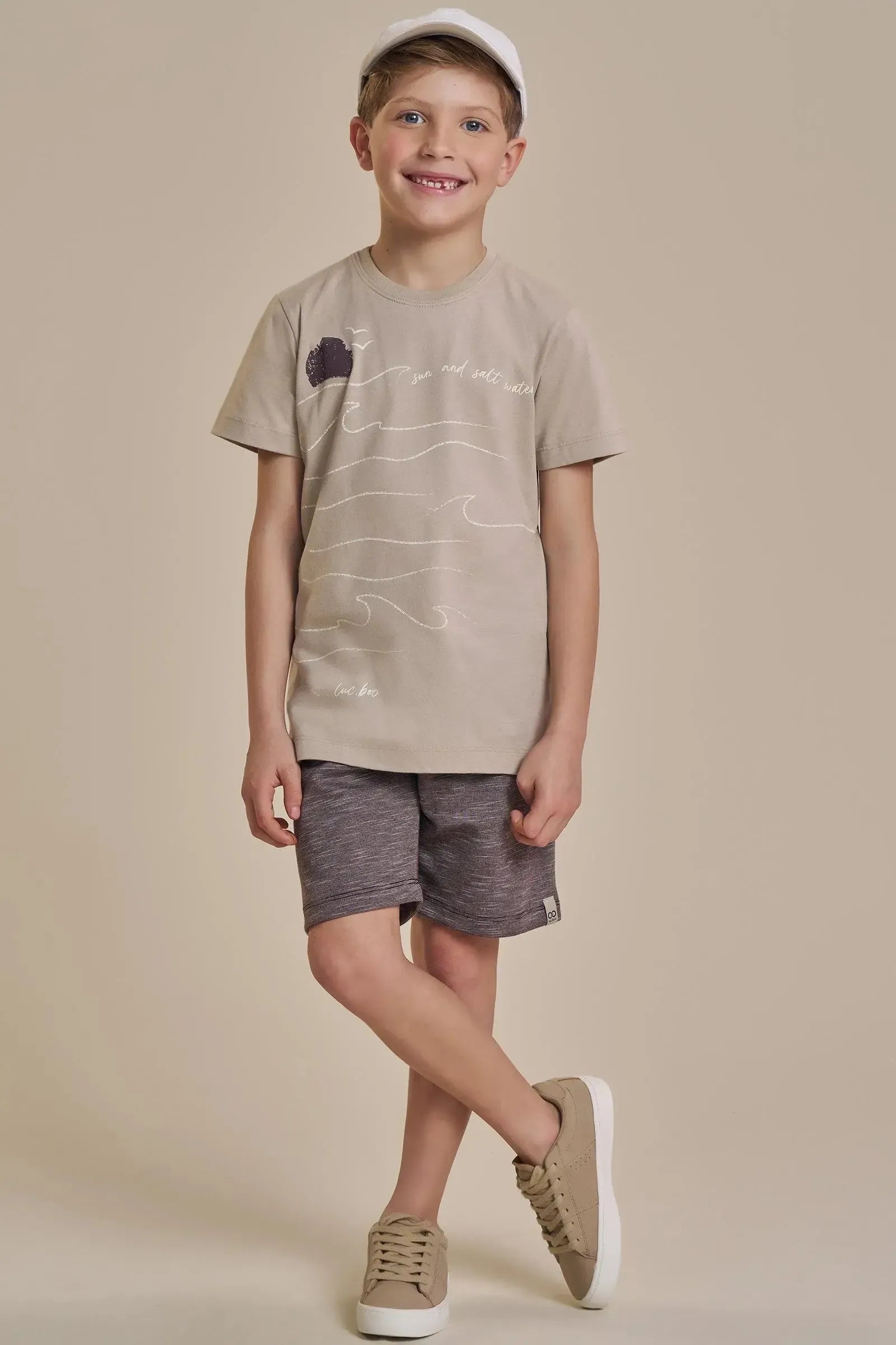 Conjunto de Camiseta em Meia Malha e Bermuda em Mesclado Bicolor com Elastano 92440 LucBoo Infantil Menino