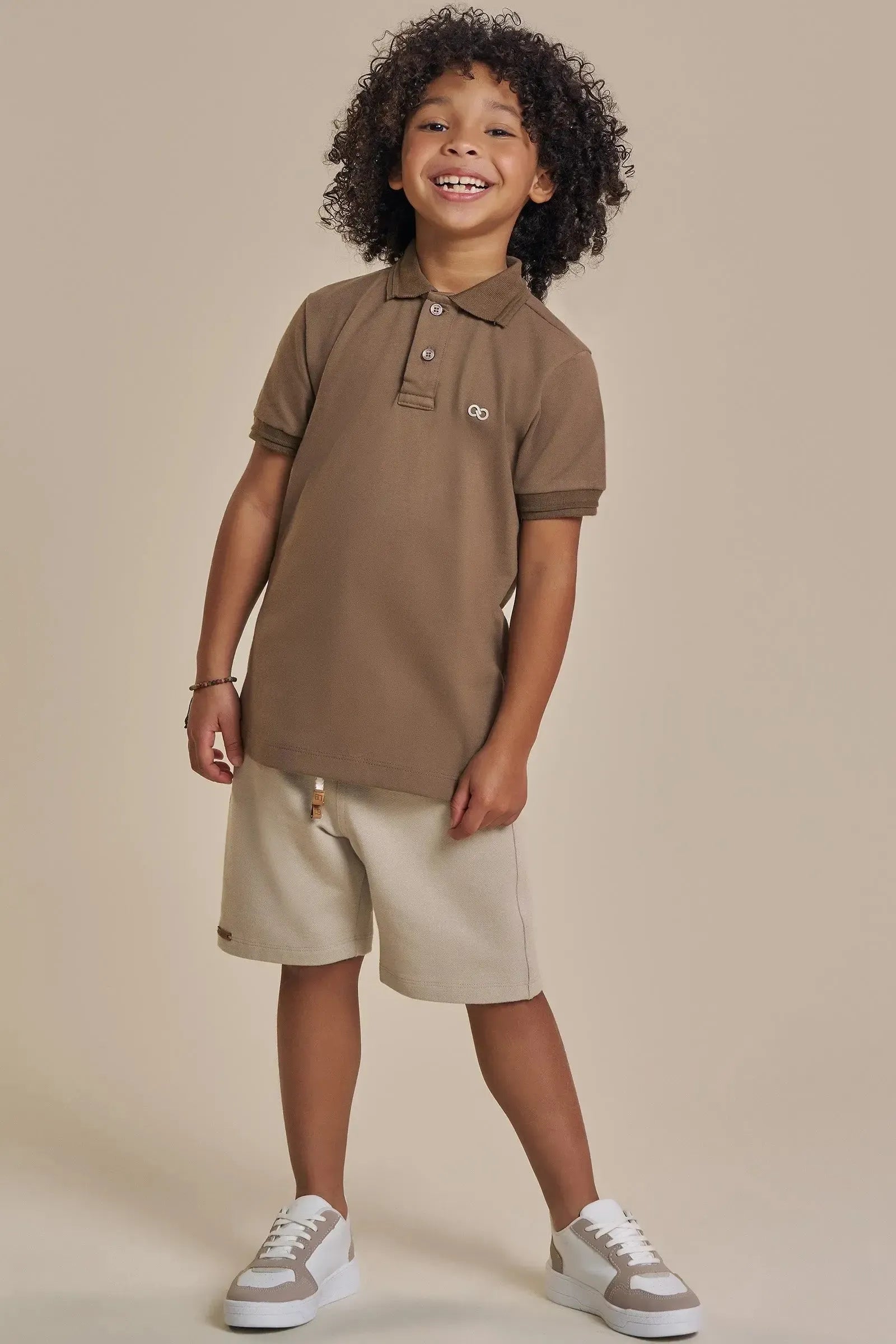 Conjunto de Camisa Polo em Piquet com Elastano e Bermuda em Moletwill com Elastano 92448 LucBoo Infantil Menino