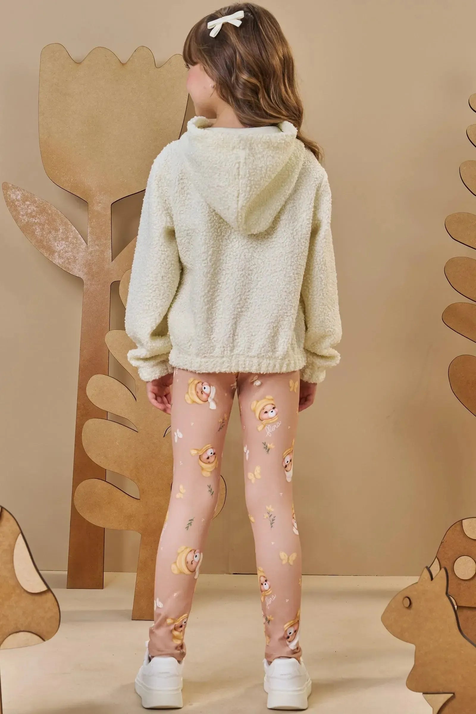 Conjunto de Blusão em Pelo Teddy e Calça Legging em Termoskin Peluciado 92472 Infanti Infantil Menina