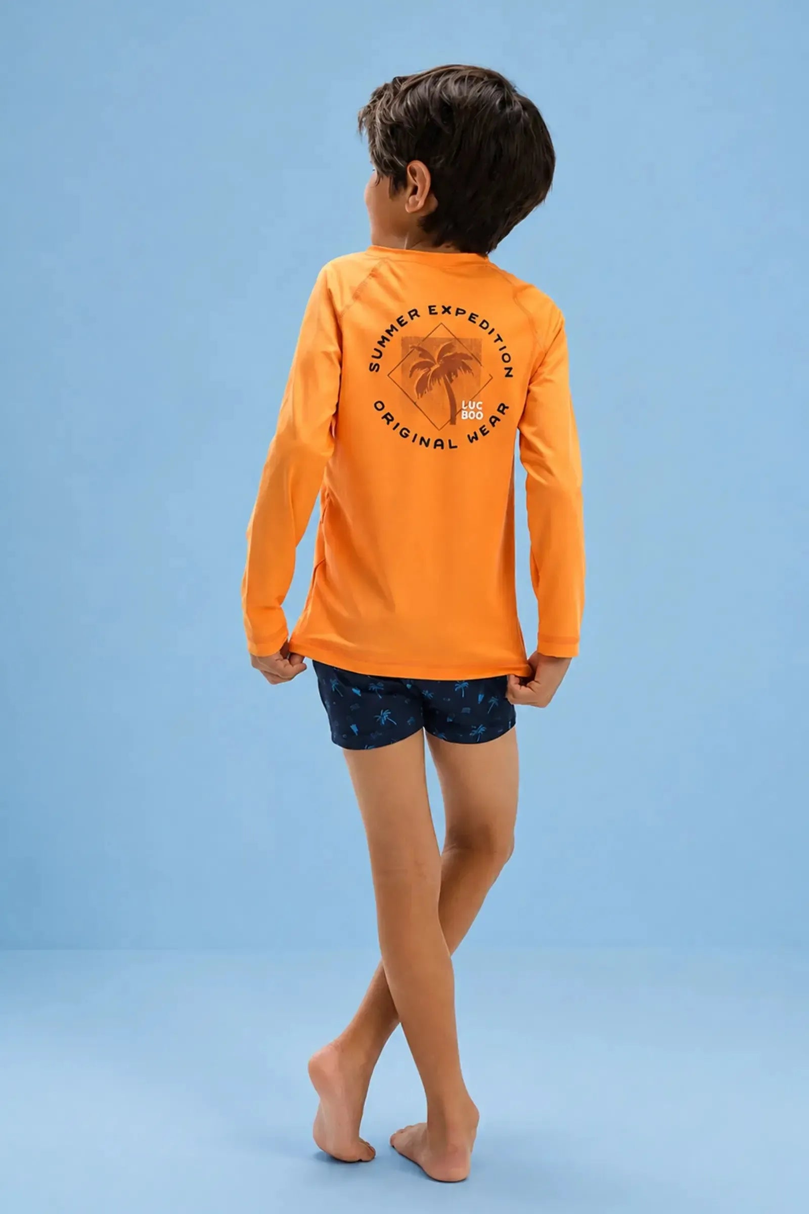 Conjunto de Camiseta e Sunga em Malha UV Dry com Proteção Uv 50+ 92473 LucBoo Infantil Menino