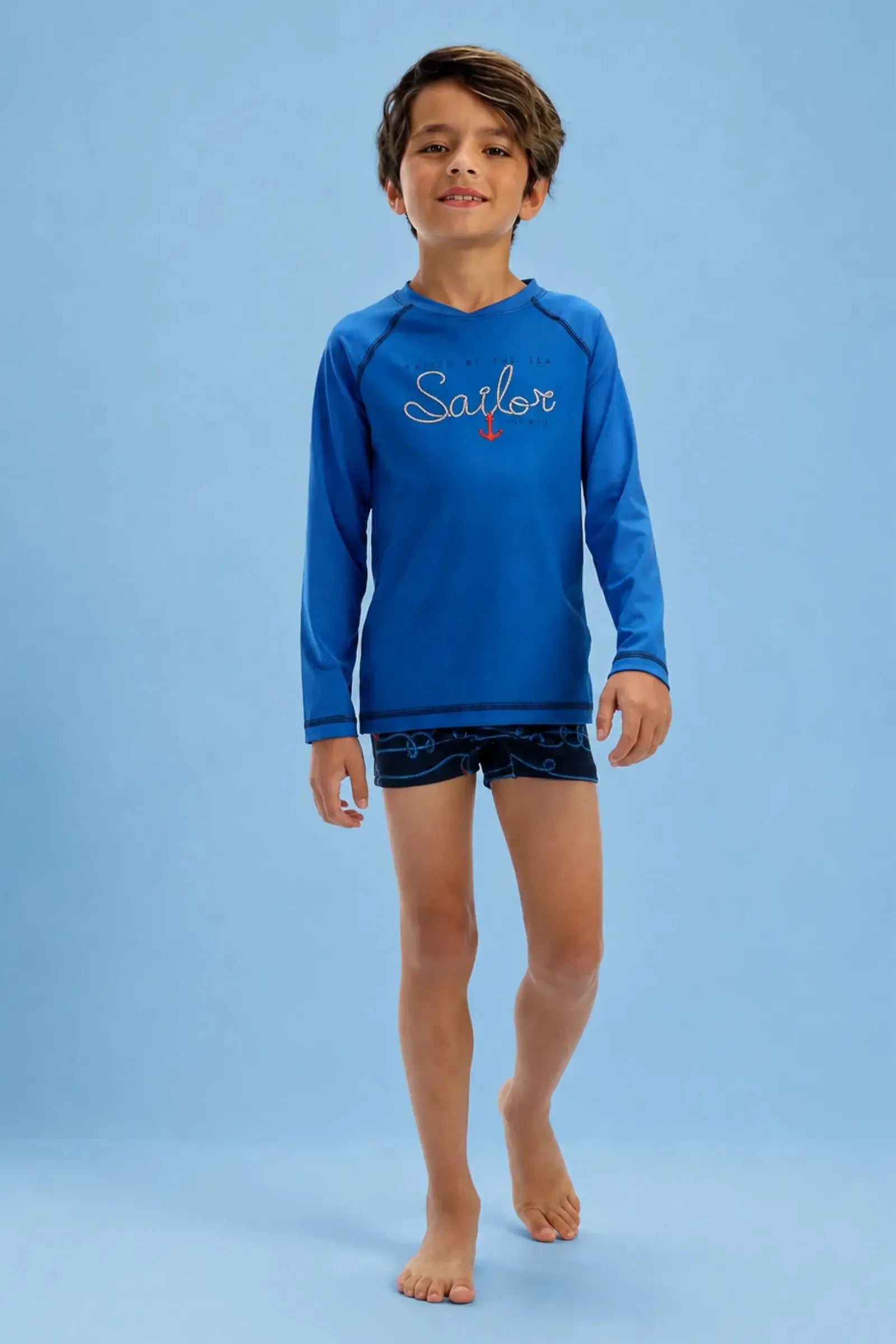 Conjunto de Camiseta e Sunga em Malha UV Dry com Proteção UV50+ 92478 LucBoo Infantil Menino
