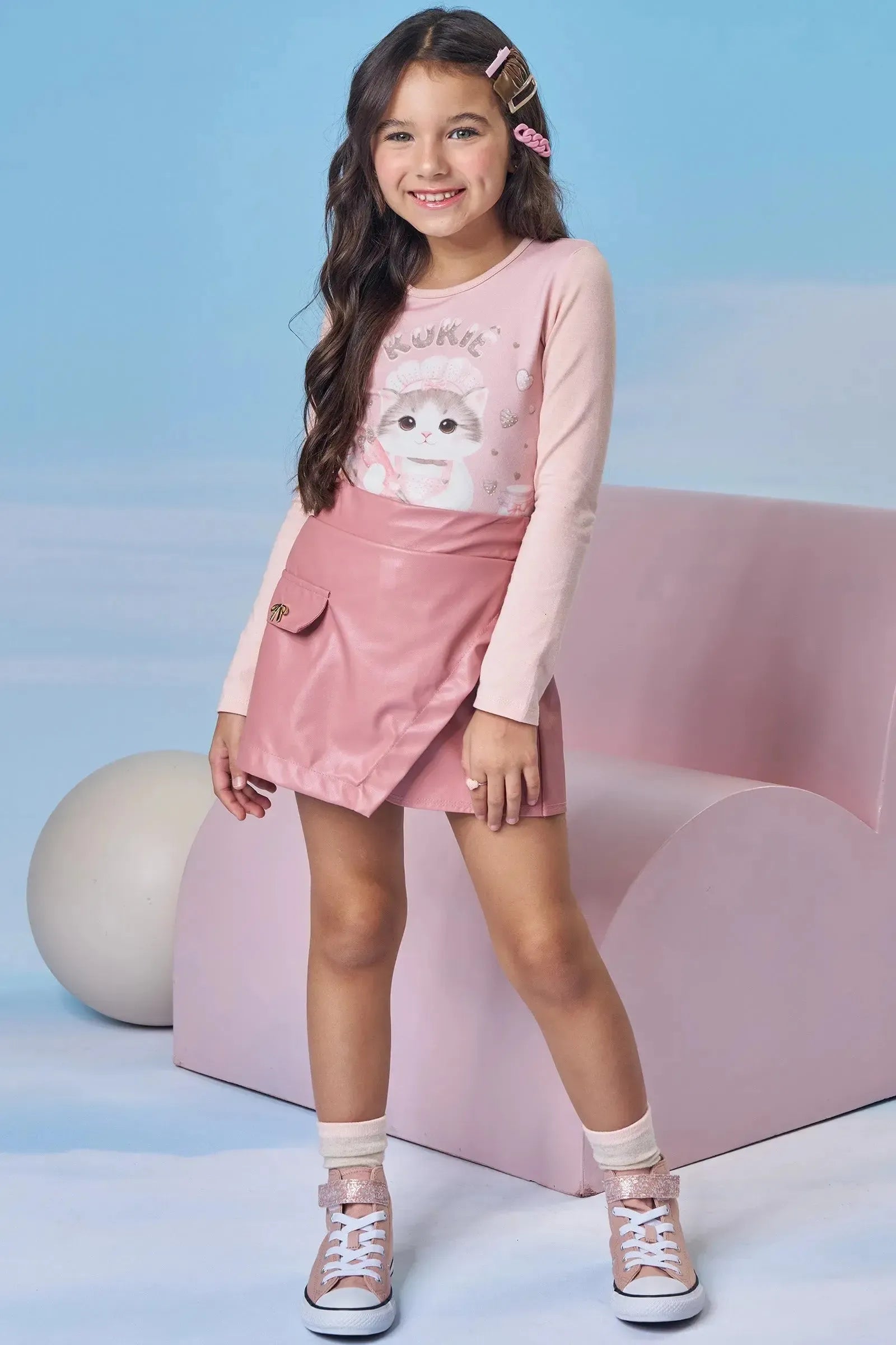 Short Saia em Couro Eco 92648 Kukiê Infantil Menina