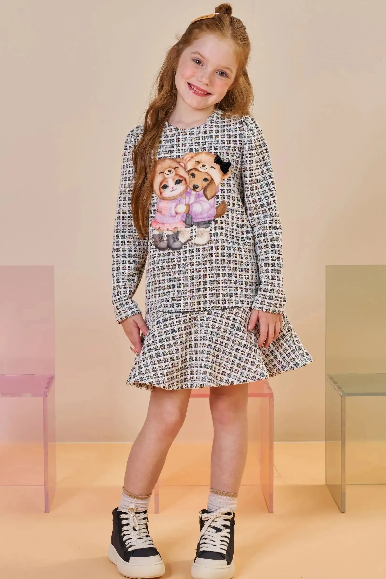 Vestido em Malha Jacquard Kim 92687 Infanti Infantil Menina