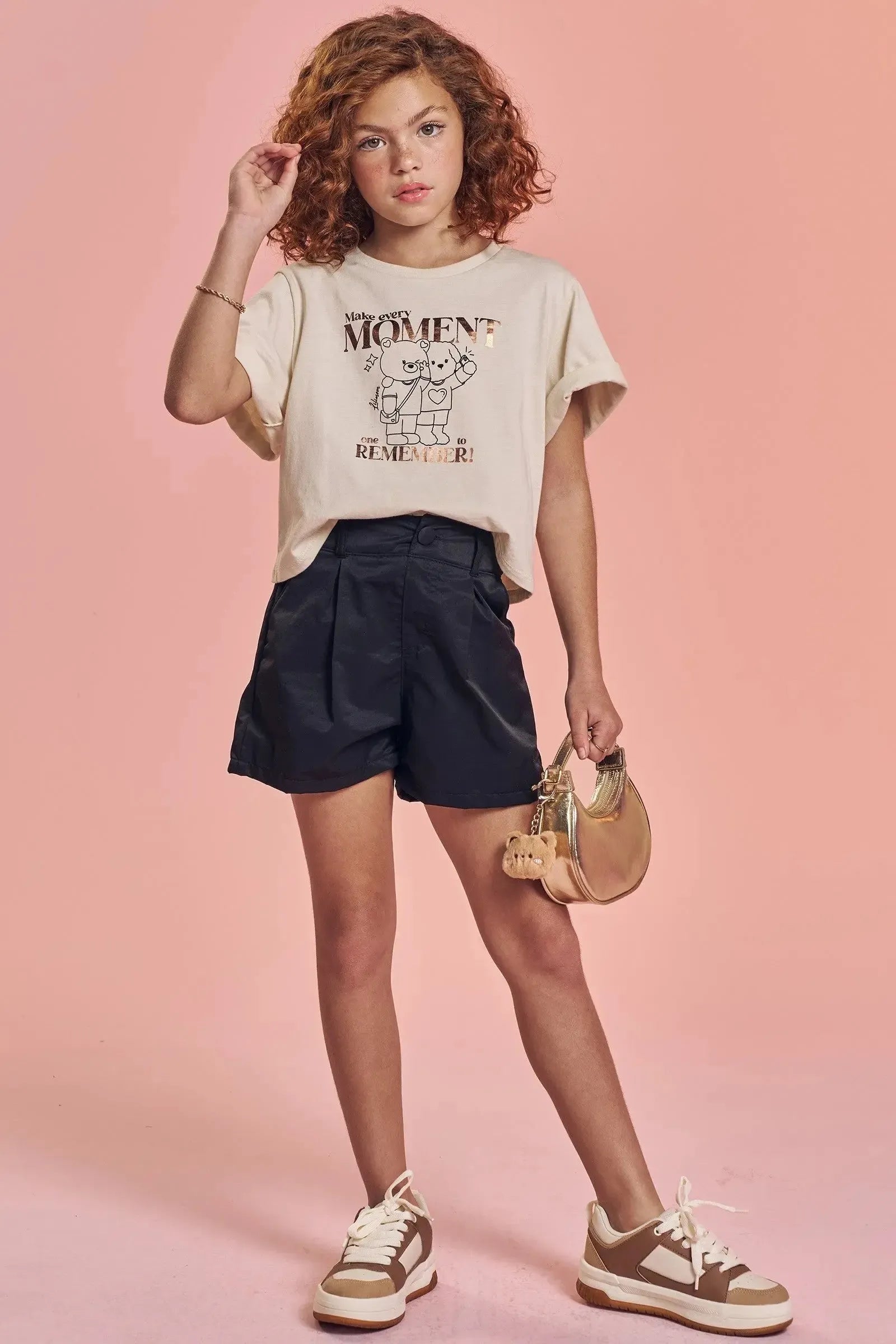 Conjunto de Blusa Boxy Over em Meia Malha e Shorts em Alfaiataria Amore 92714 Lilimoon Teen Menina