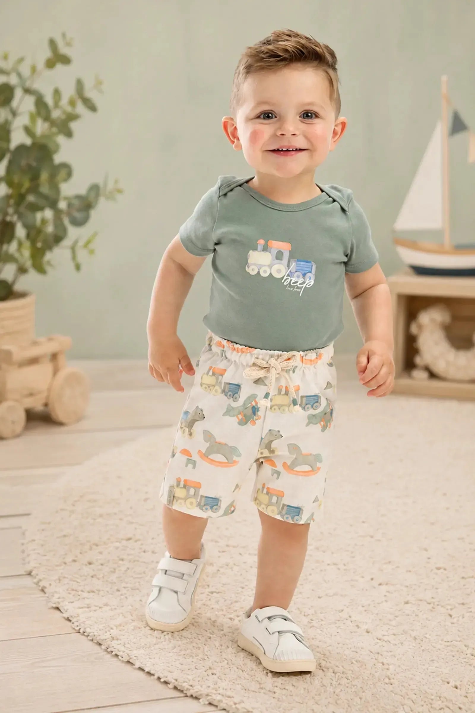 Conjunto de Body em Ribana 1x1 e Bermuda em Molecotton 92822 LucBoo Bebê Menino