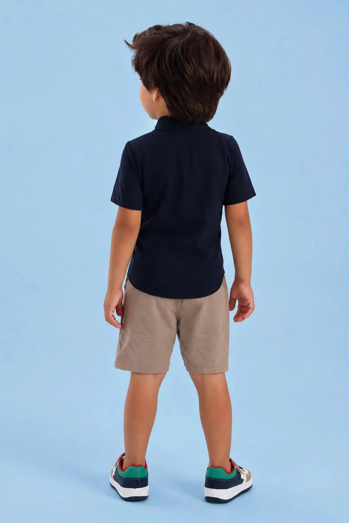Conjunto de Camisa em Meia Malha e Bermuda em Linho Santorine com Elastano 92866 LucBoo Bebê Menino