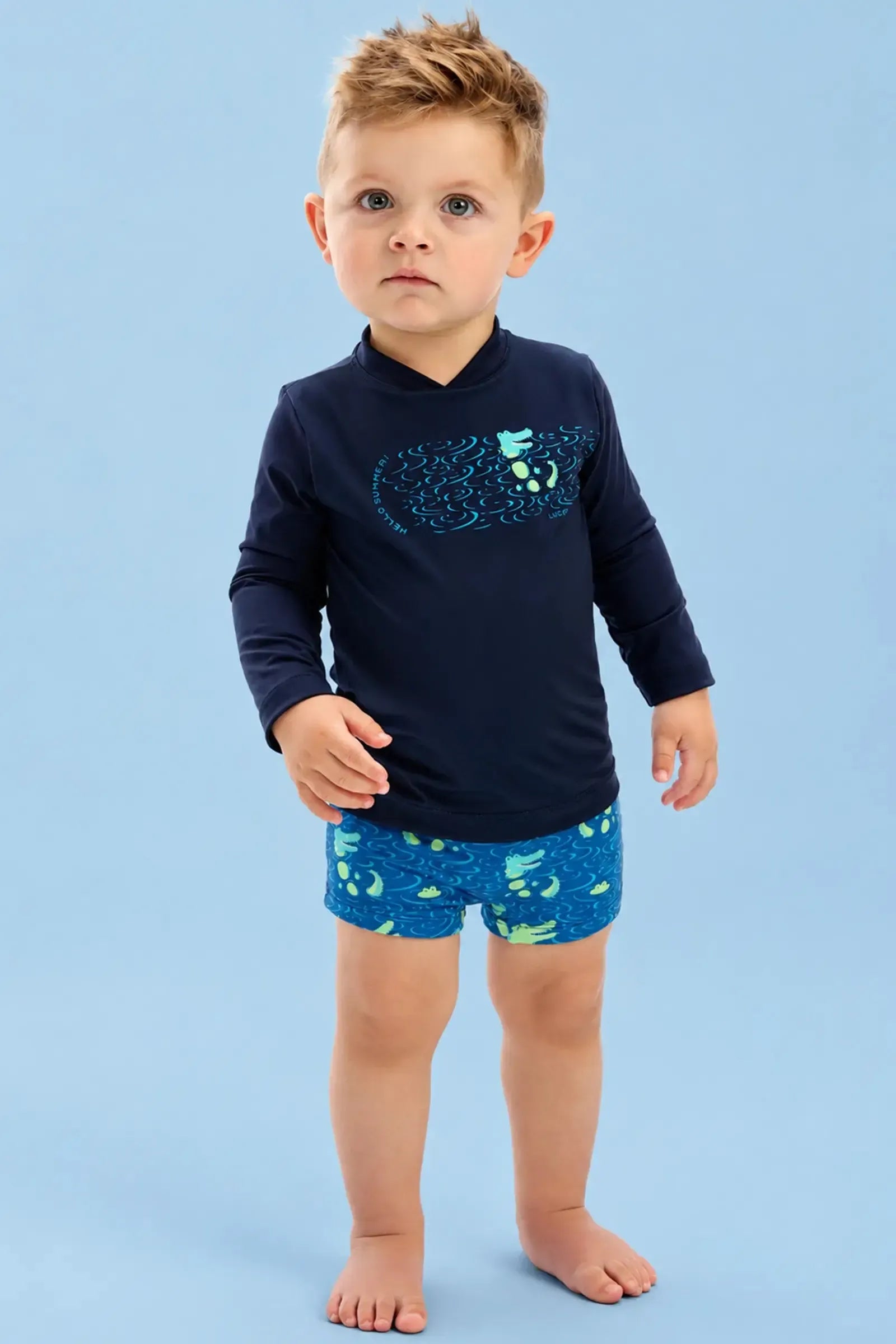 Conjunto de Camiseta e Sunga em Malha UV Dry com Proteção UV 50+ 92883 LucBoo Bebê Menino