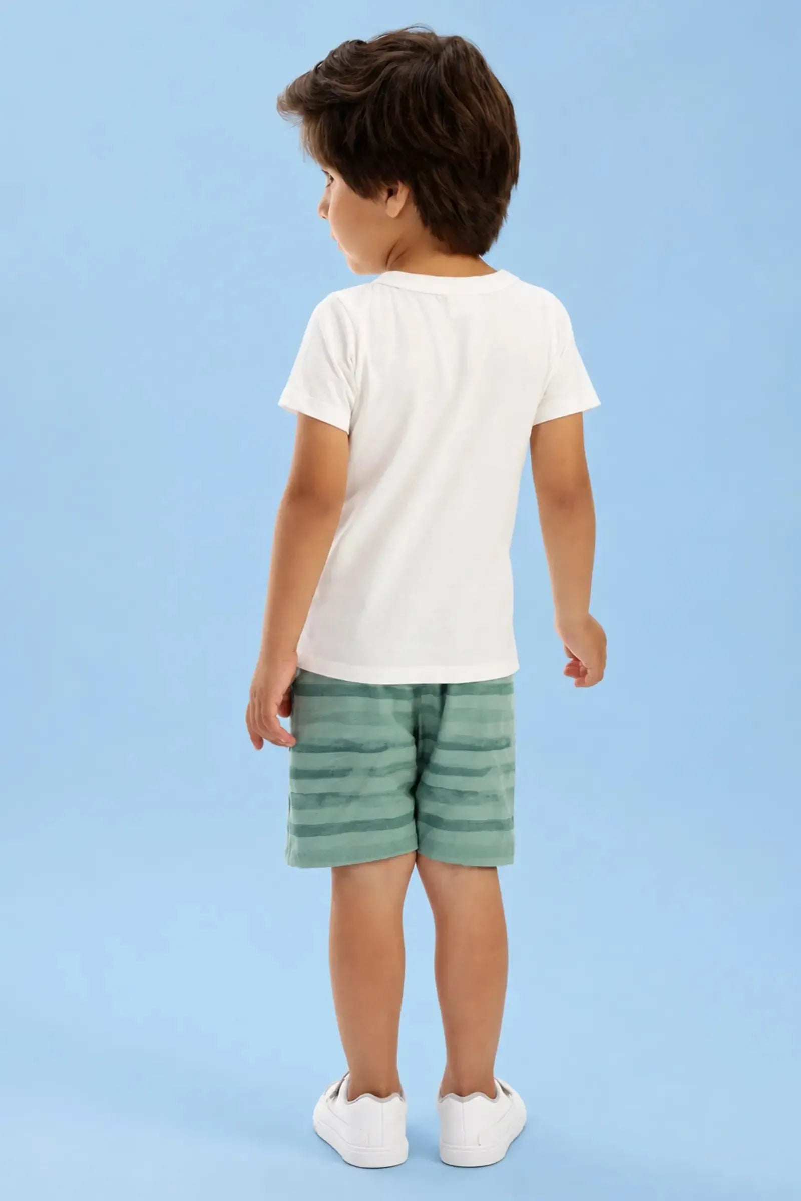 Conjunto de Camiseta em Meia Malha e Bermuda em Linho Santorine com Elastano 92885 LucBoo Bebê Menino