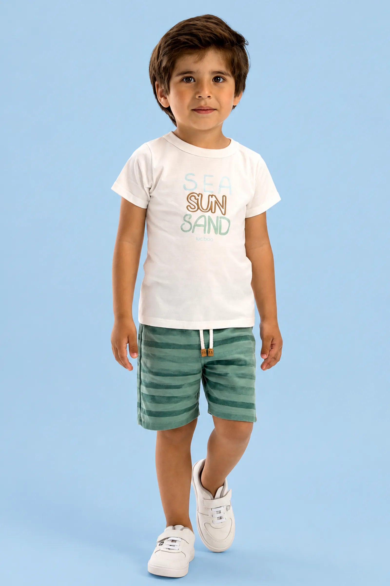 Conjunto de Camiseta em Meia Malha e Bermuda em Linho Santorine com Elastano 92885 LucBoo Bebê Menino