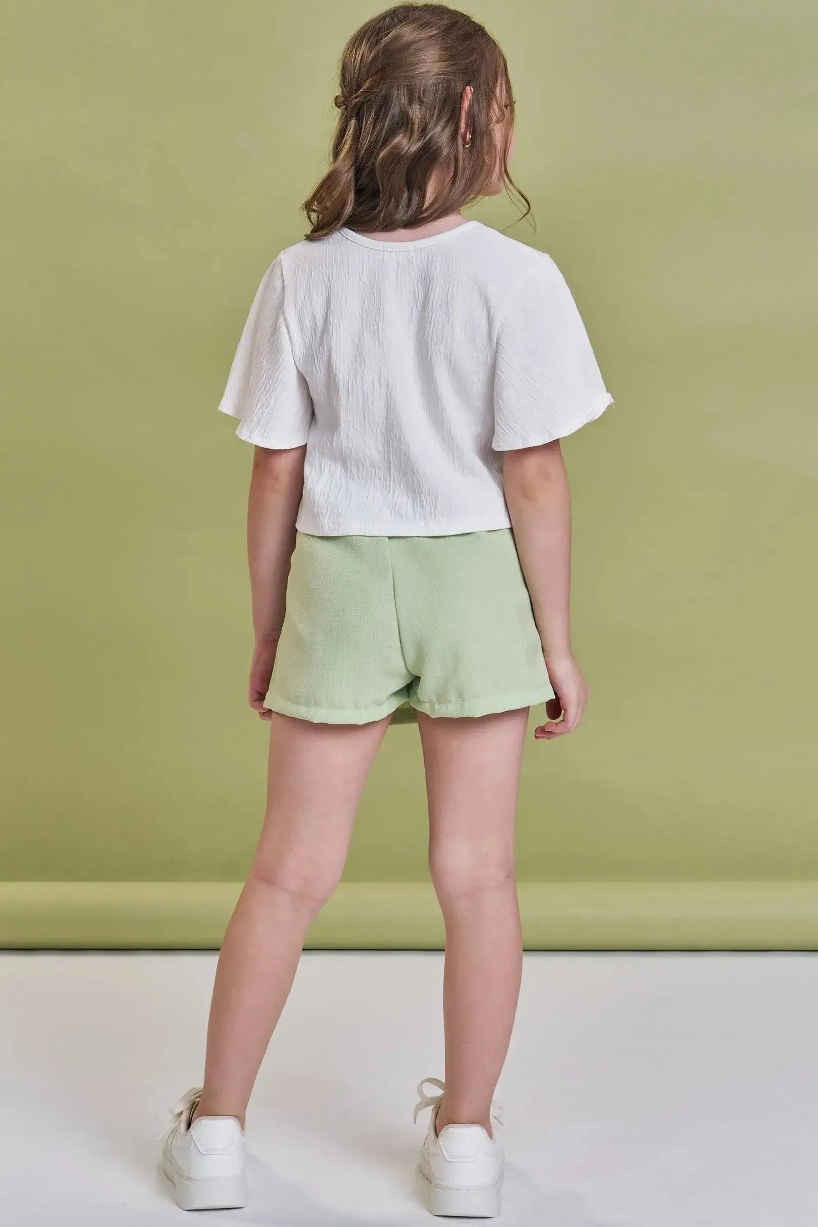 Conjunto de Blusa Boxy em Malha Wave e Short Saia em Tecido Texturizado 93014 Kukiê Infantil Menina