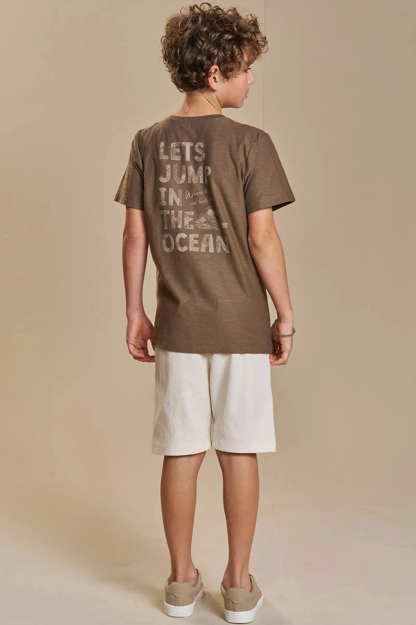 Conjunto de Camiseta em Meia Malha Flamê e Bermuda em Linho Santorine com Elastano 93016 Johnny Fox Teen Menino