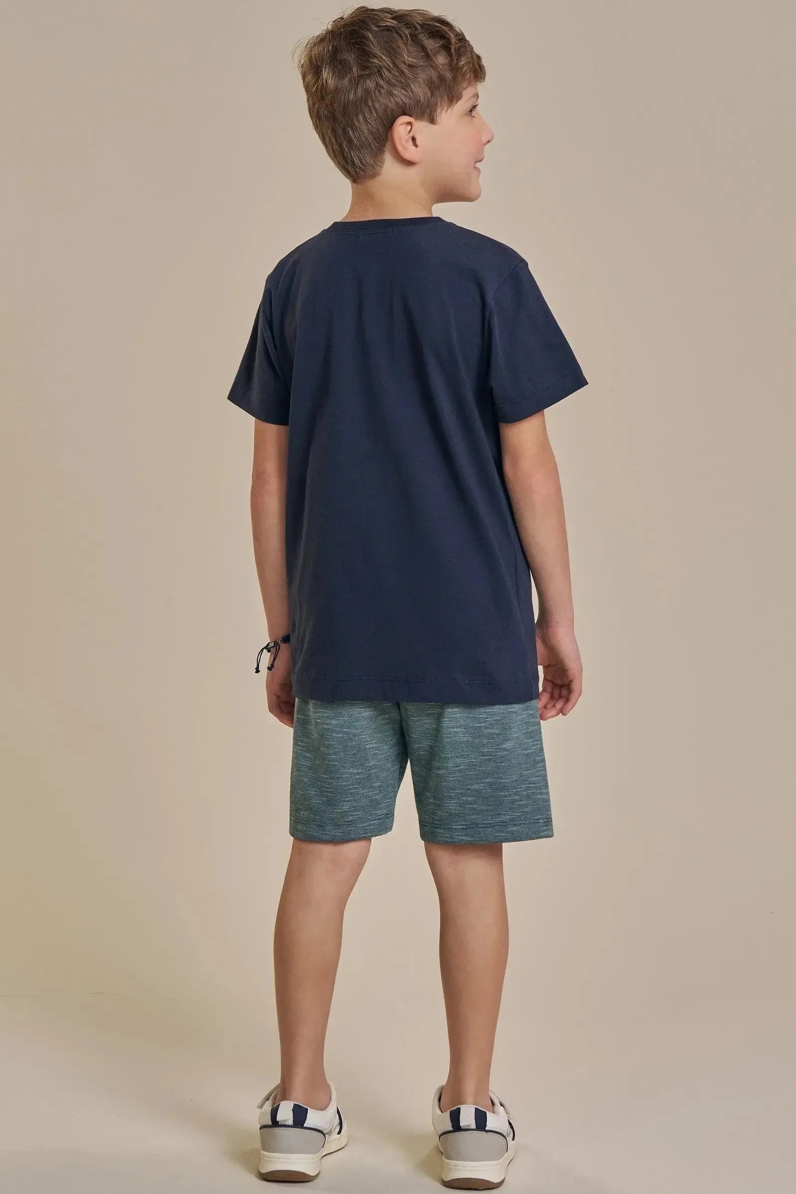 Conjunto de Camiseta em Meia Malha e Bermuda em Mesclado Bicolor 93142 LucBoo Infantil Menino