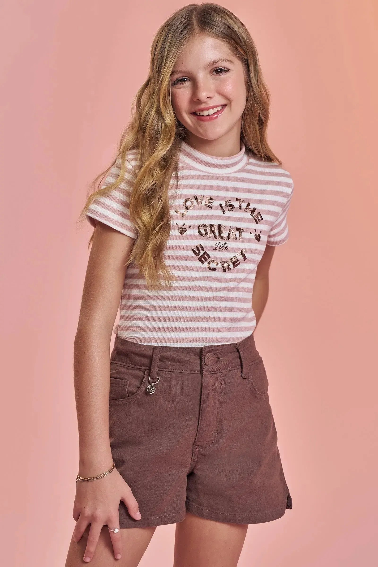 Blusa em Malha Waffle Listrada 93286 Lilimoon Teen Menina