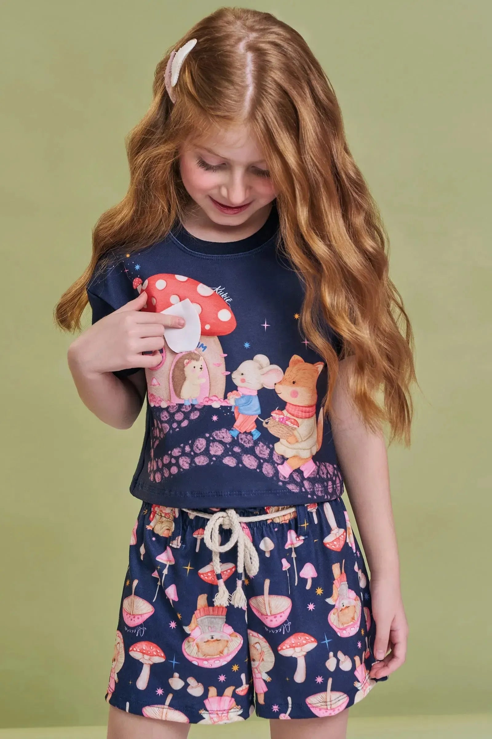 Conjunto de Blusa Boxy Over em Meia Malha e Short em Malha Fresh 93749 Kukiê Infantil Menina