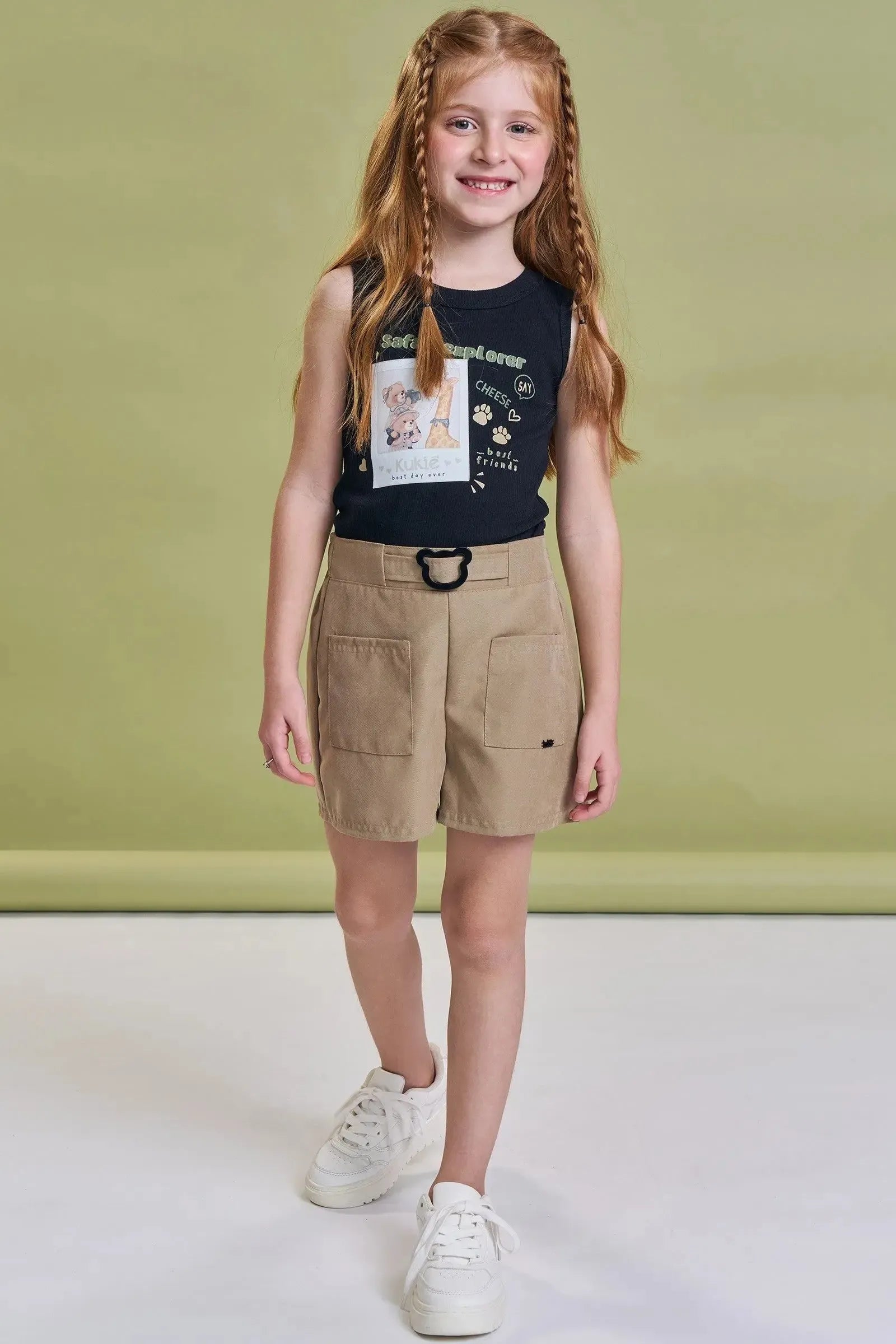 Conjunto de Blusa em Canelado Liz e Shorts em Sarja com Elastano 93884 Kukiê Infantil Menina