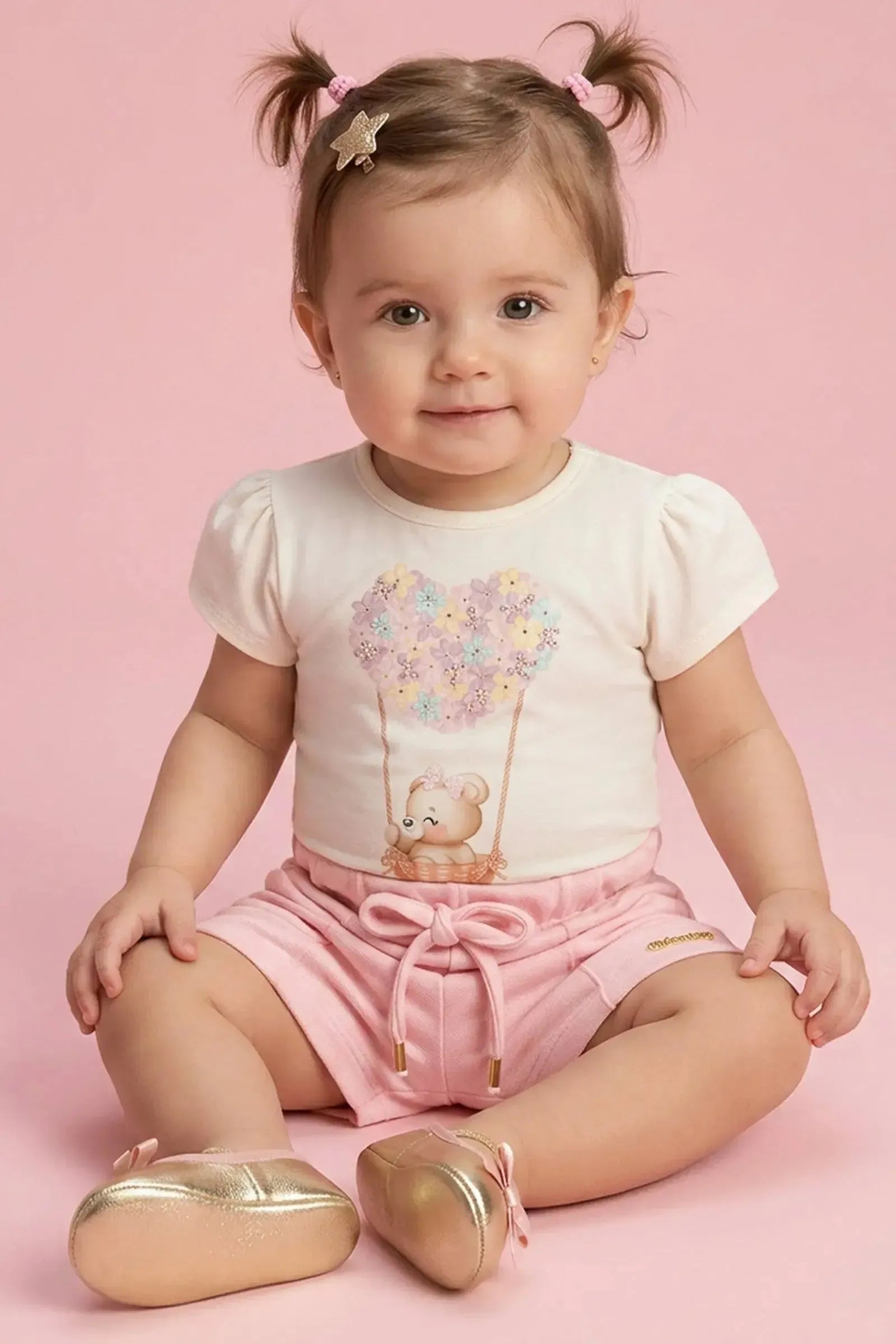 Conjunto de Body em Cotton com Shorts em Moletom sem Pelúcia 94194 Infanti Bebê Menina