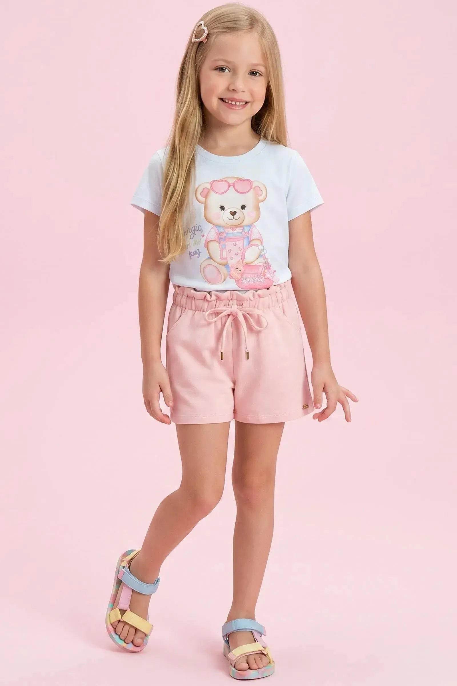 Shorts em Moletom sem Pelúcia 94350 Kukiê Infantil Menina