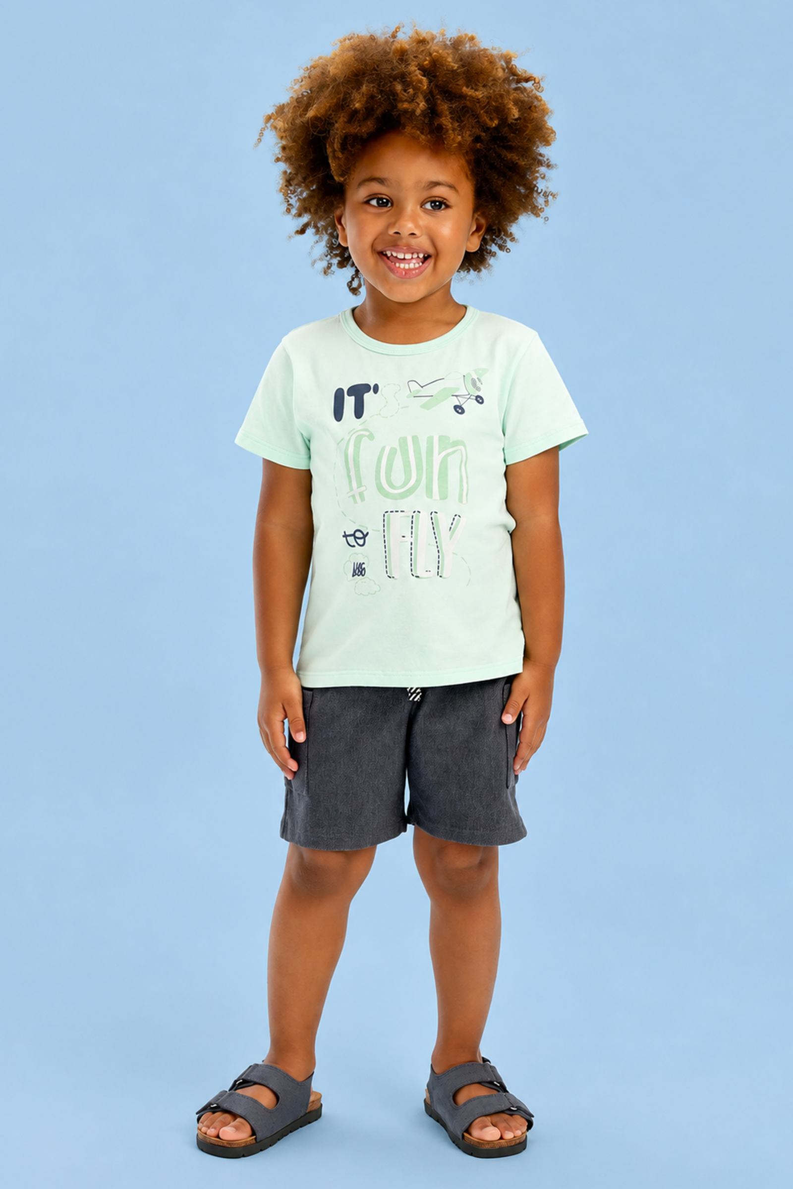 Conjunto de Camiseta em Meia Malha e Bermuda em Cotton Jeans com Elastano 94556 LucBoo Infantil Menino