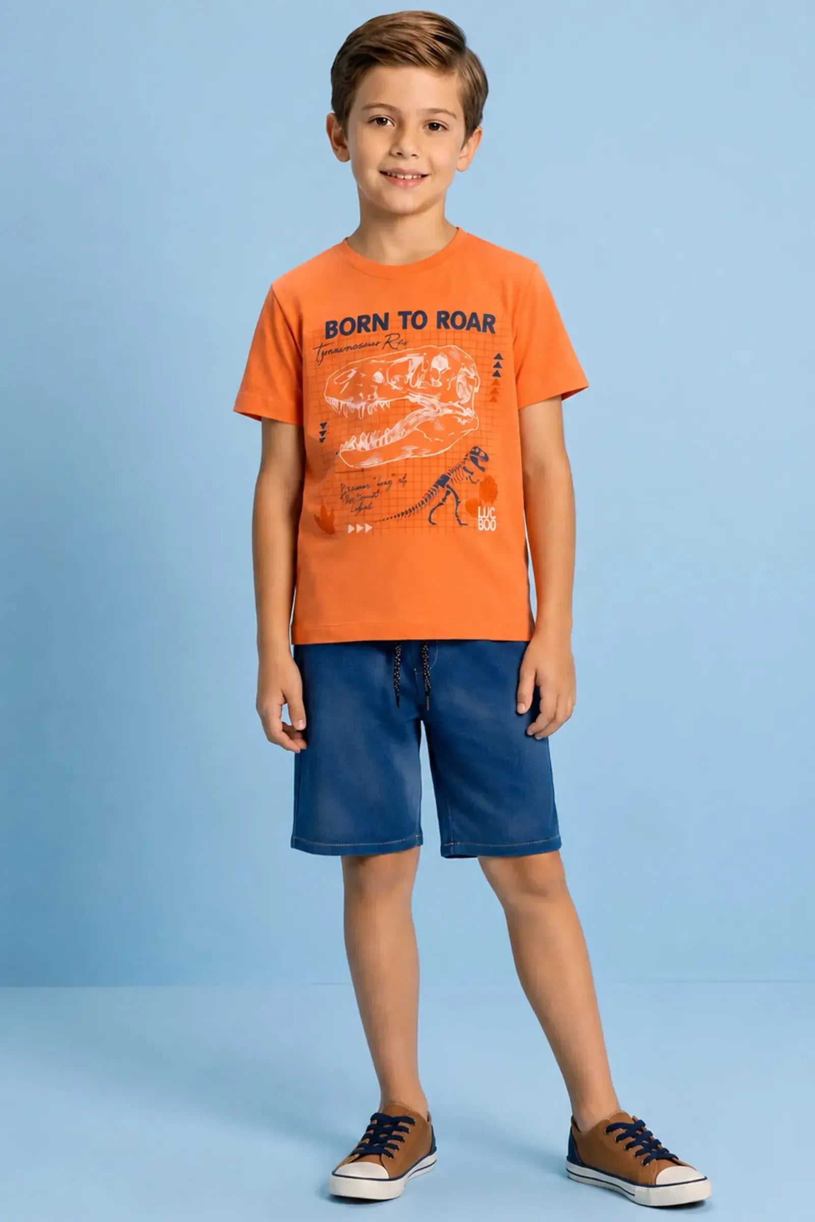 Conjunto de Camiseta em Meia Malha e Bermuda em Malha Denim com Elastano 94857 LucBoo Infantil Menino