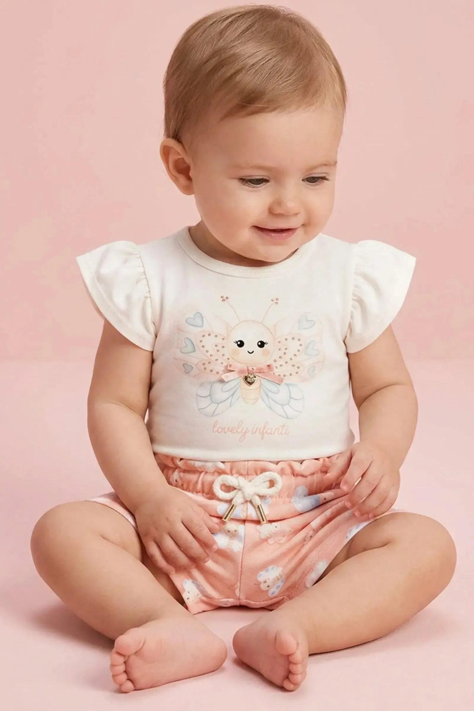 Conjunto de Body em Suedine com Shorts em Molecotton 95343 Infanti Bebê Menina