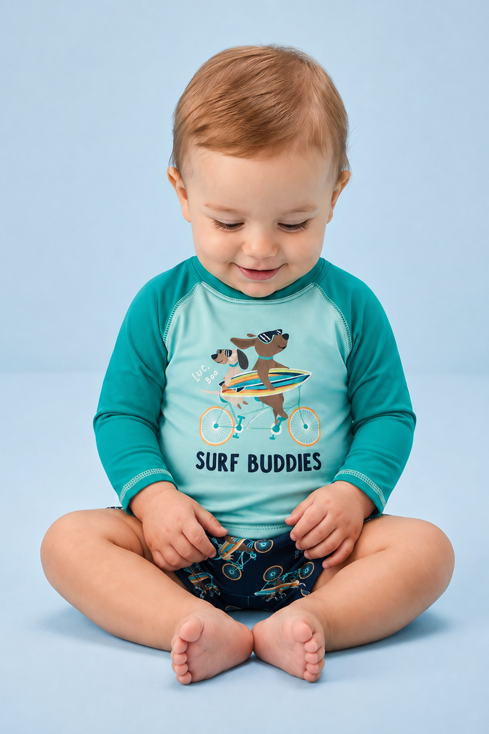 Conjunto de Camiseta e Sunga em Malha UV Dry com Proteção UV50+ 95767 LucBoo Bebê Menino