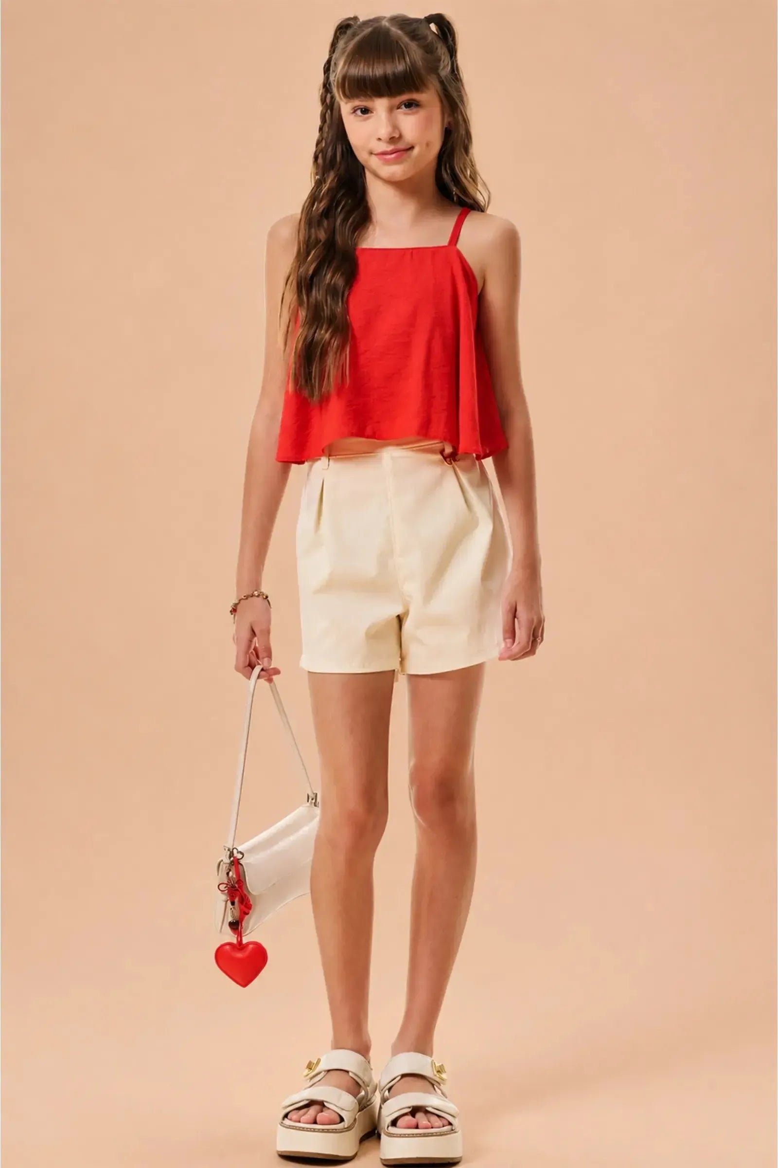 Conjunto de Regata em Viscose Aruba e Shorts em Alfaiataria Tecno Cargo 95952 Vic&Vicky Teen Menina