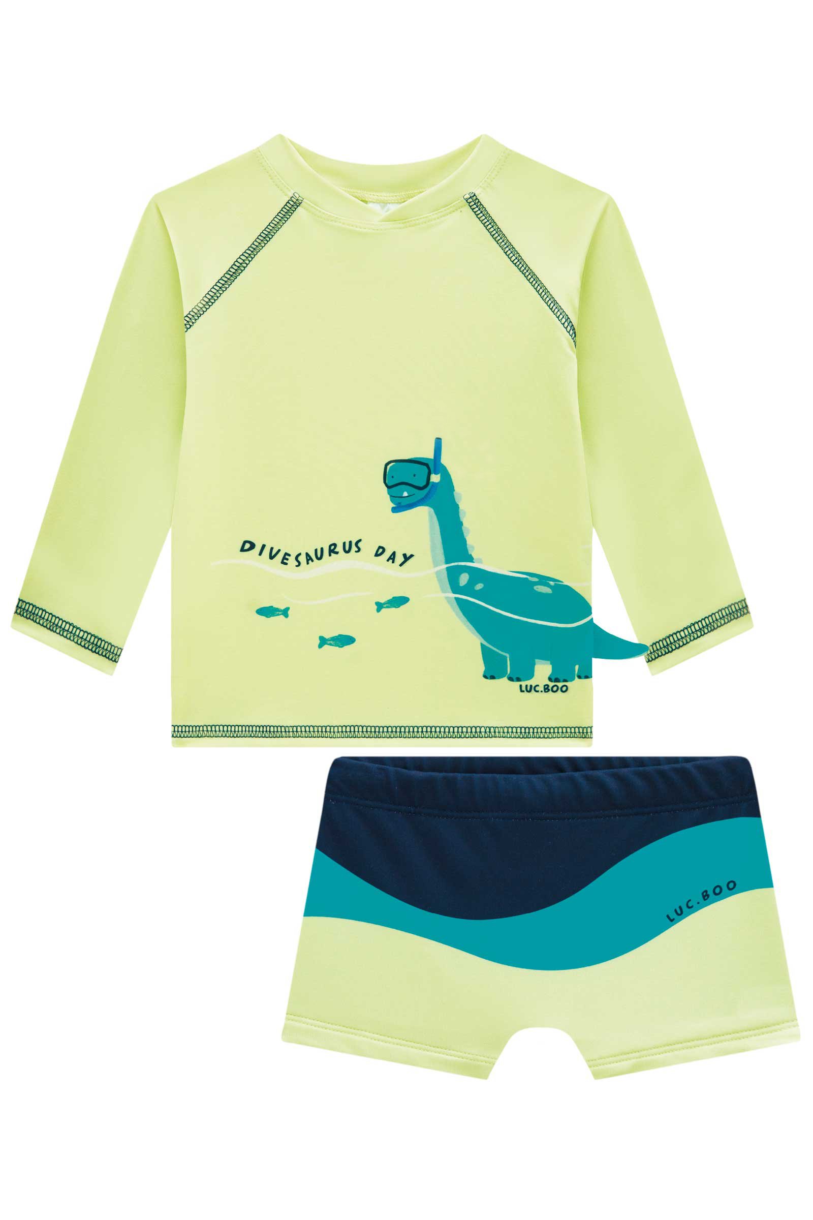 Conjunto de Camiseta e Sunga em Malha UV Dry com Proteção UV50+ 96063 LucBoo Bebê Menino