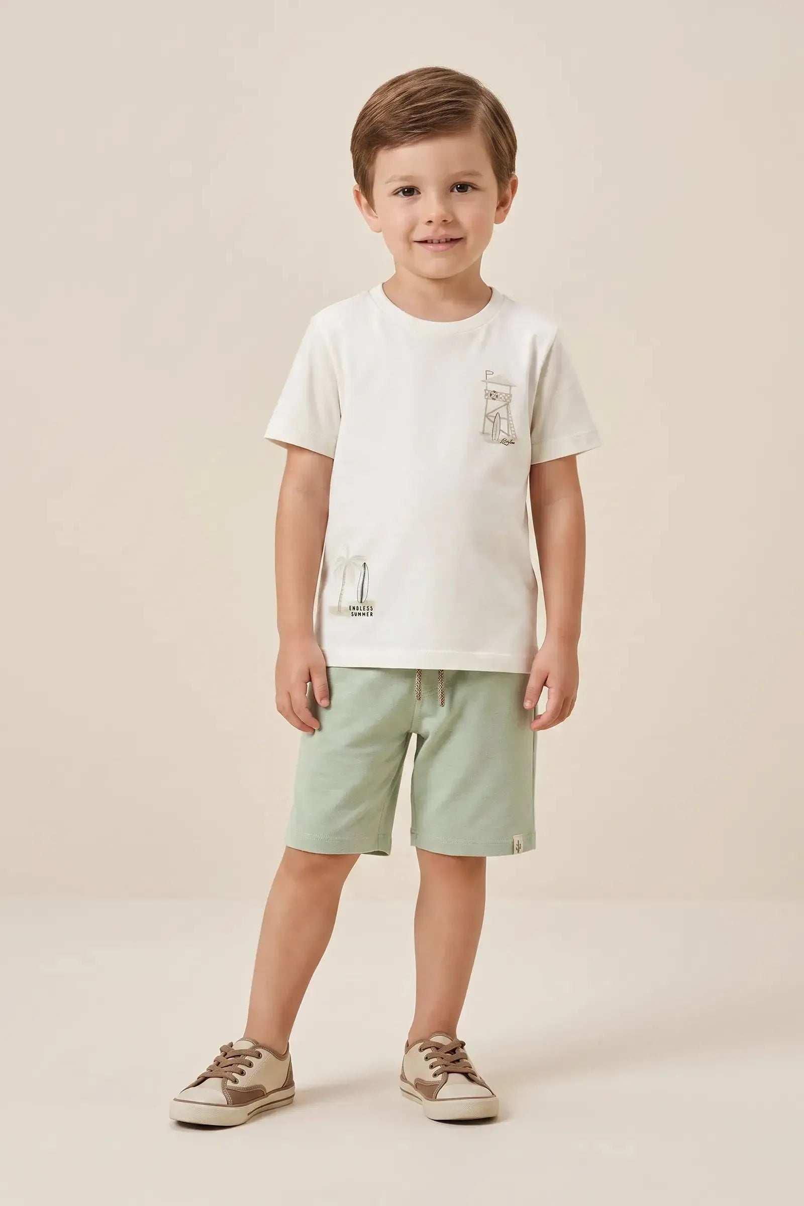 Conjunto de Camiseta em Meia Malha e Bermuda em Malha Alfaiataria 96644 LucBoo Infantil Menino