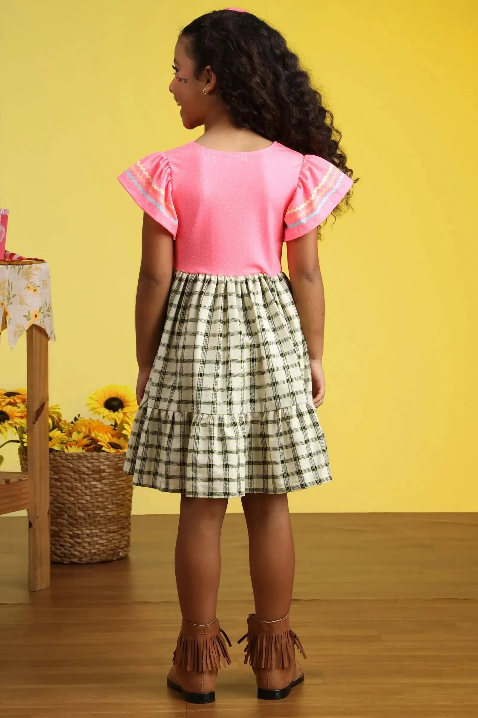 Vestido Junino Fashion em Malha Power e Tecido Xadrez 100% Algodão 97816 Kukiê Infantil Menina