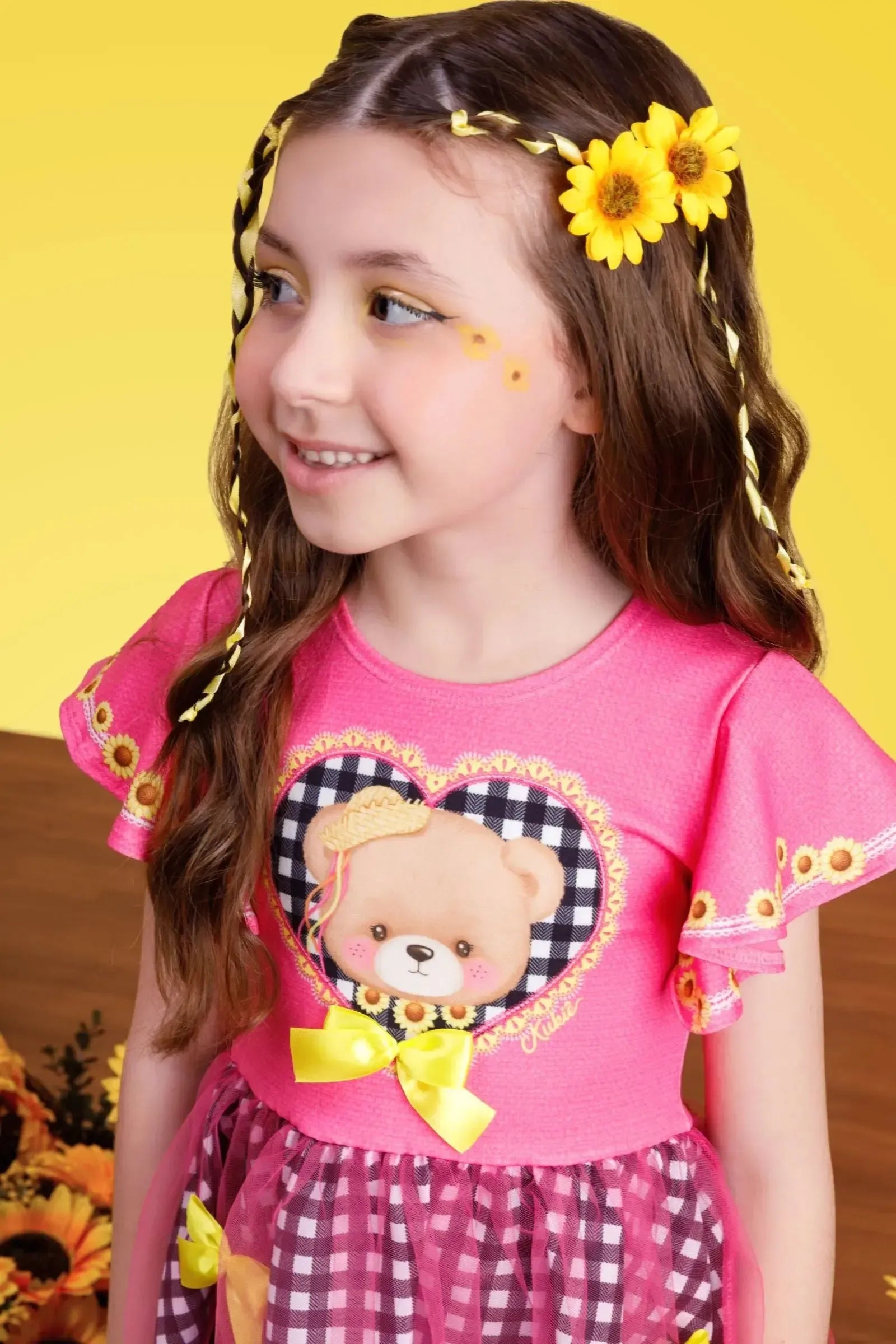 Vestido Junino Vibrante em Malha Power e Nylon e Saia de Tule 97817 Kukiê Infantil Menina