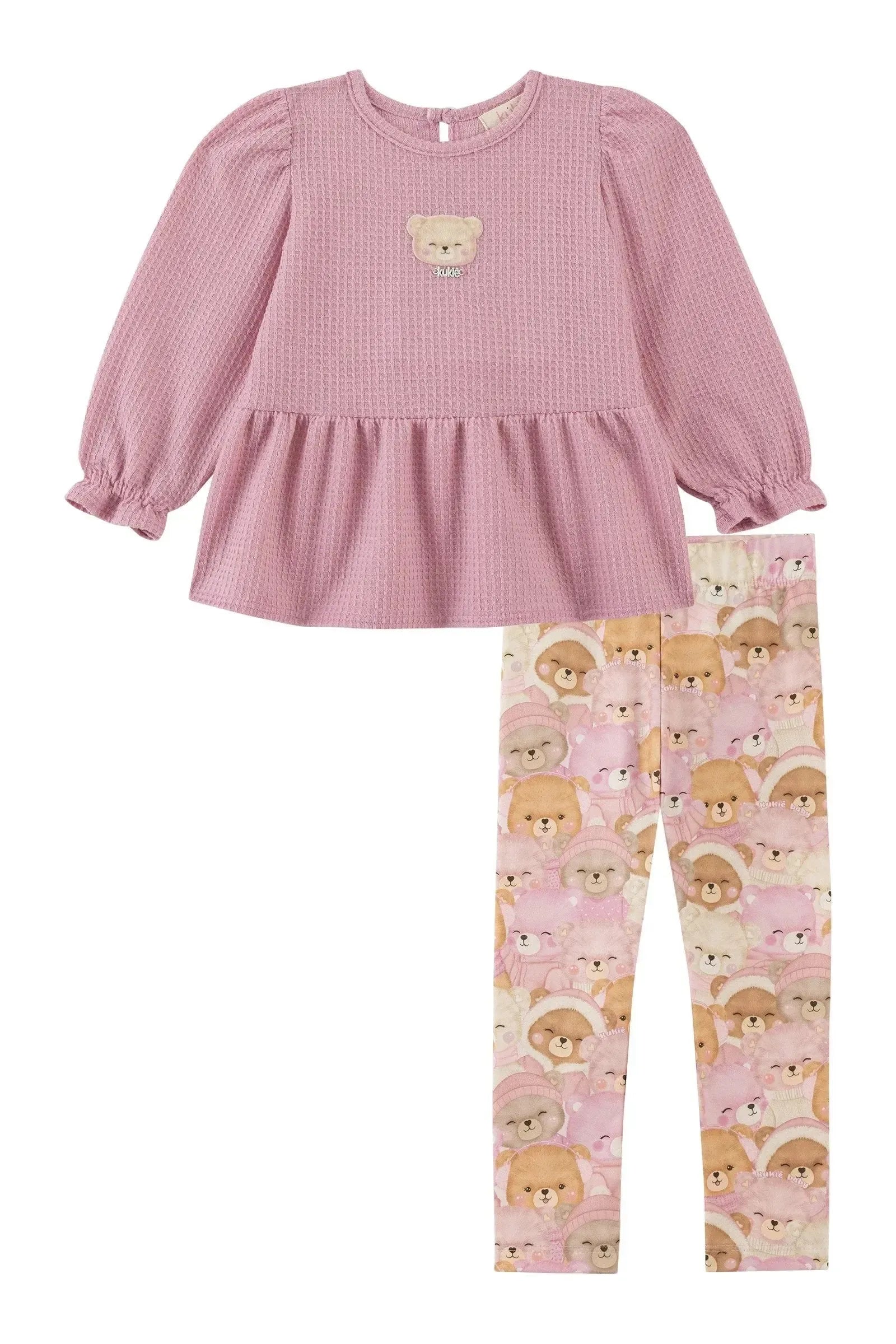 Bata em Malha Quadradinhos e Calça em Molecotton 91889 Kukiê Bebê Menina