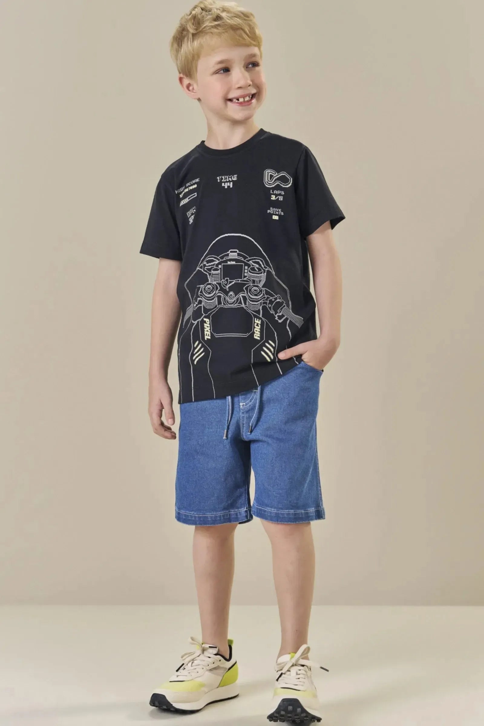 Bermuda em Jeans Guga com Elastano 84216 LucBoo Infantil Menino