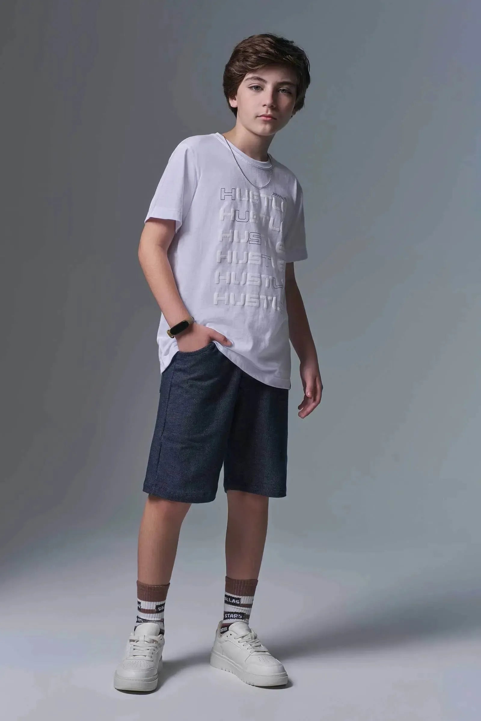 Bermuda em Malha Denim com Elastano 97028 Johnny Fox Teen Menino