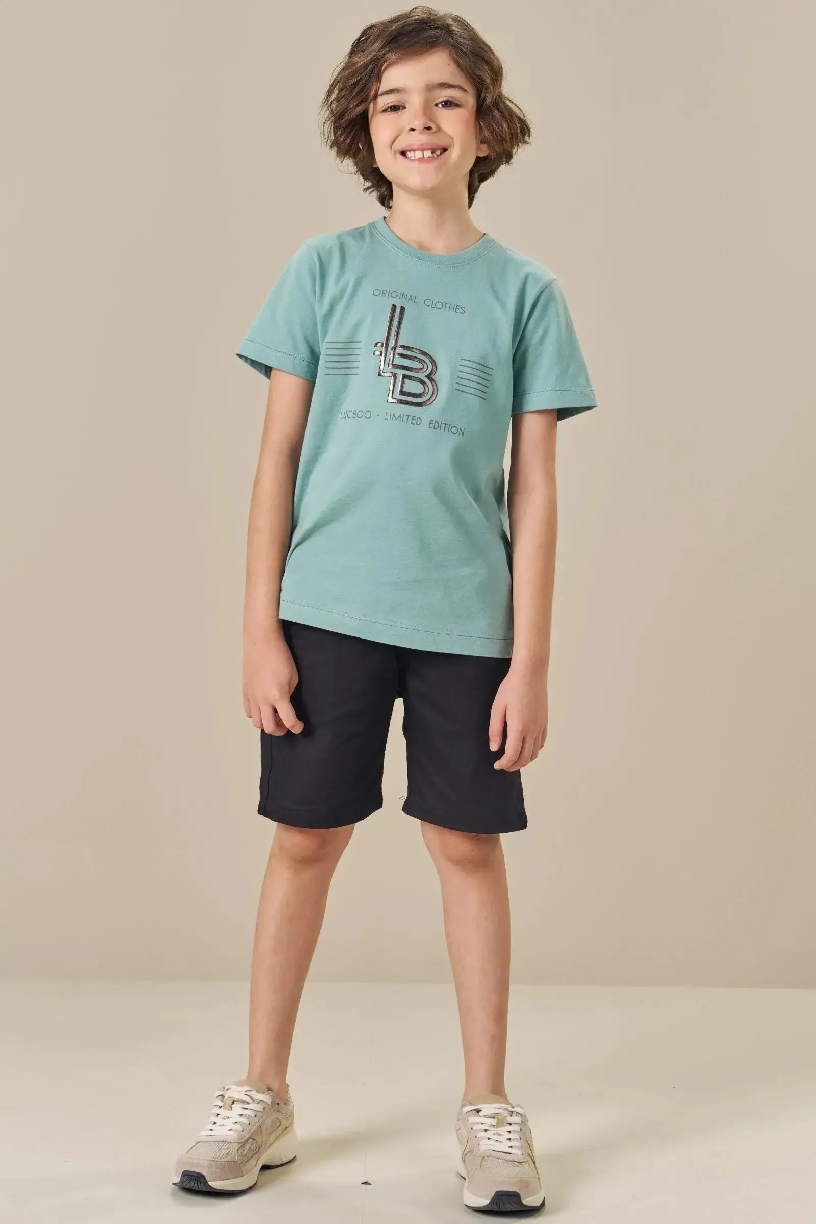 Bermuda em Sarja Caribe com Elastano 85961 LucBoo Infantil Menino