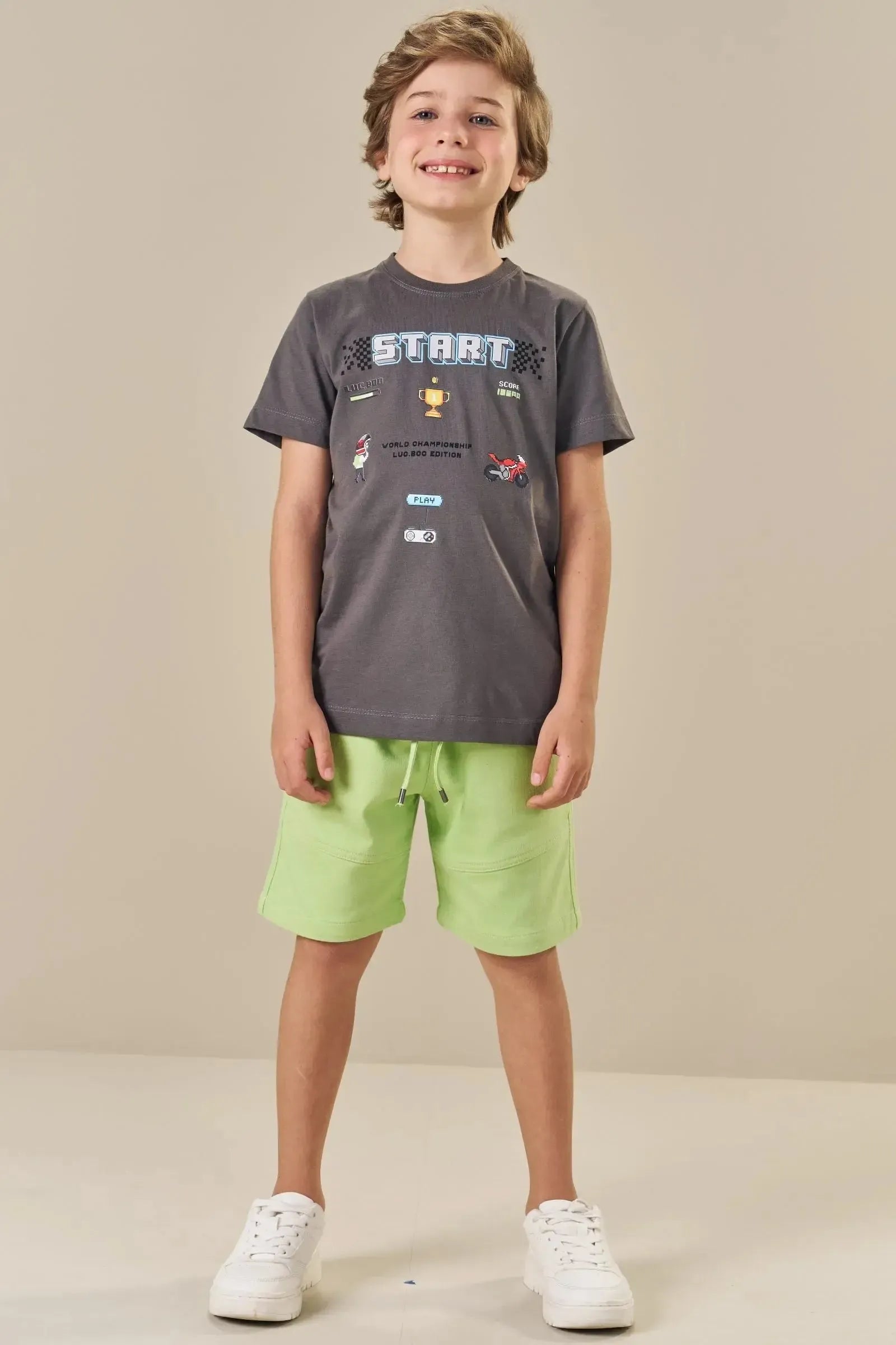 Bermuda em Sarja Soft com Elastano 84491 LucBoo Infantil Menino