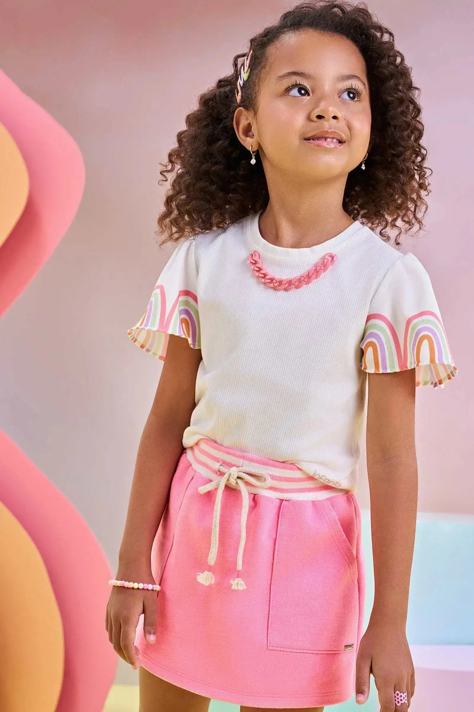 Blusa Boxy em Canelado e Visco Twill 83014 Infanti Infantil Menina
