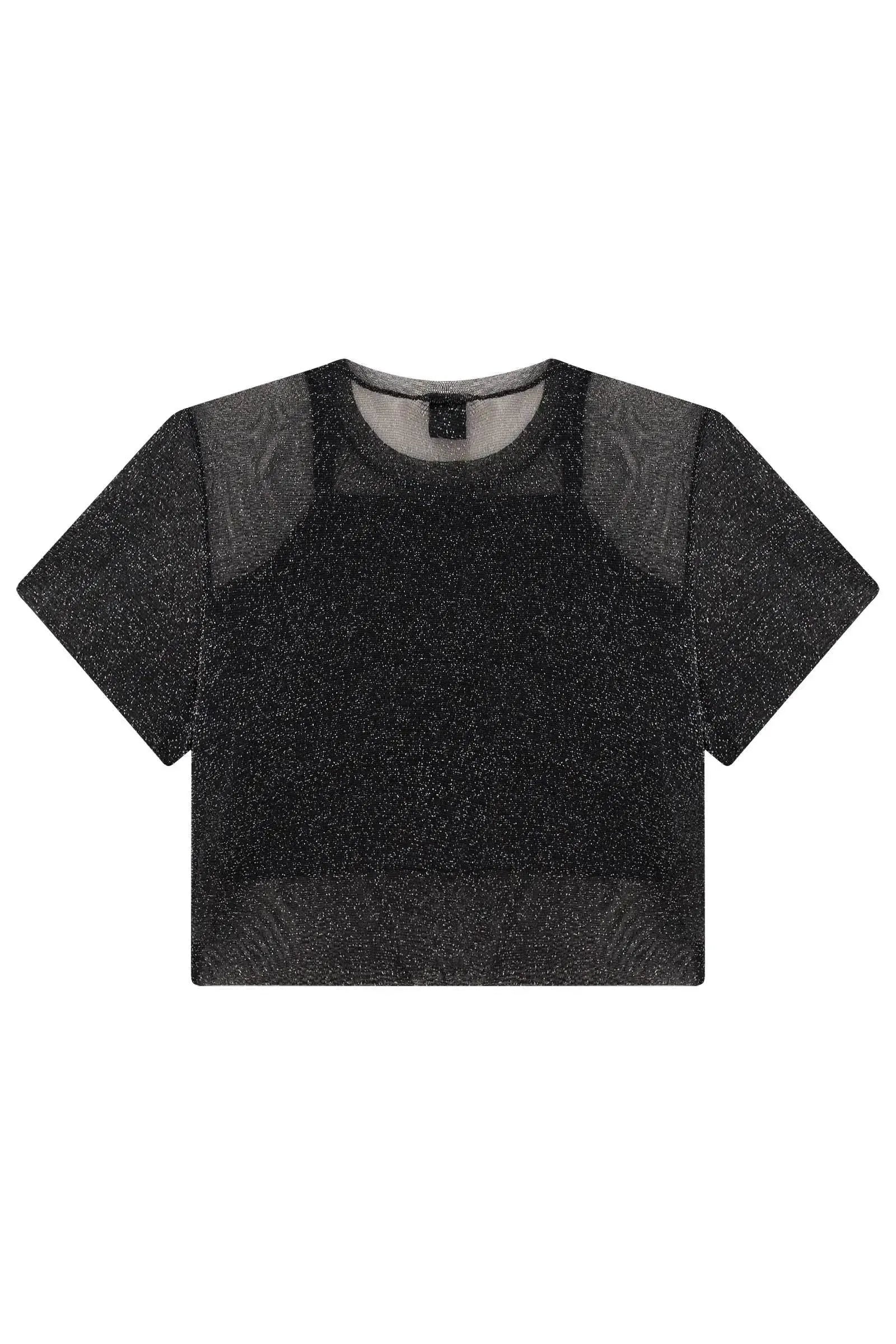 Blusa Boxy Sobreposição em Tule Brilho e Top Cropped em Ribana 86905 Vic&Vicky Teen Menina