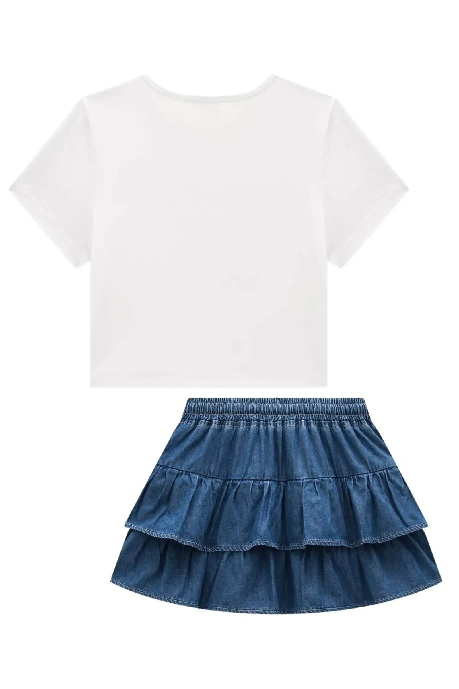 Blusa em Cotton e Saia em Jeans com Elastano 96905 Vic&Vicky Teen Menina